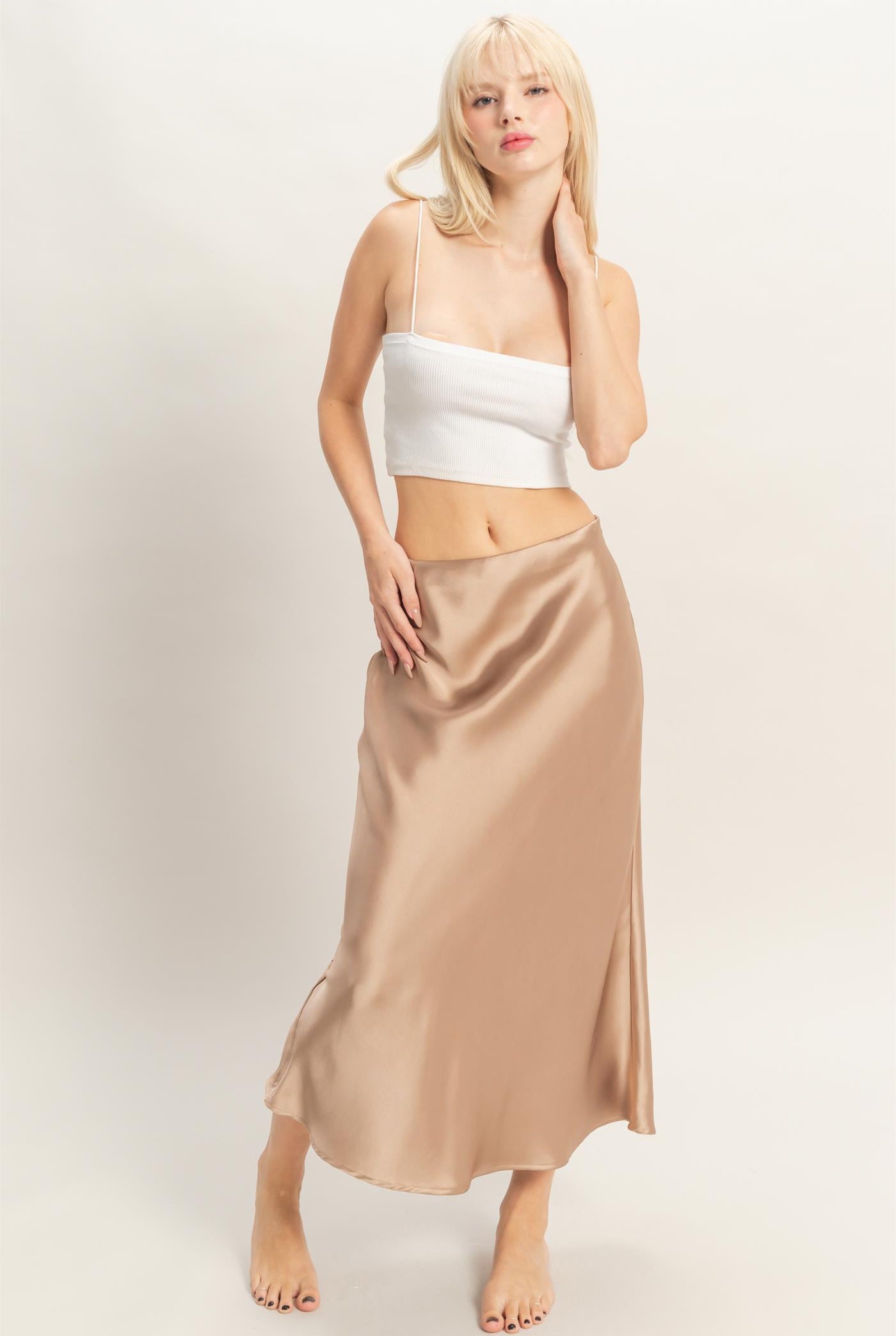 Wholesale Satin Midi Skirt Skirts DZ26A050 DARK TAUPE DOUBLE ZERO