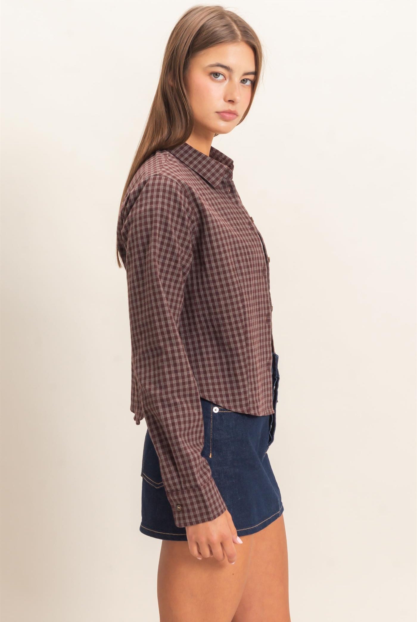 Wholesale Plaid Long Sleeve Shirt Shirts DZ26E910 BROWN DOUBLE ZERO