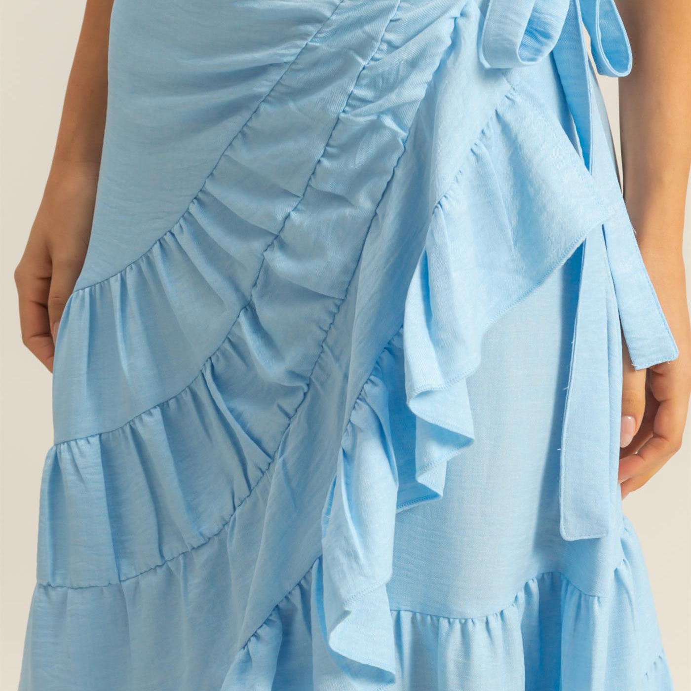 Wholesale High-Waist Tiered Wrap Maxi Skirt Skirts HF24F553 L.BLUE HYFVE