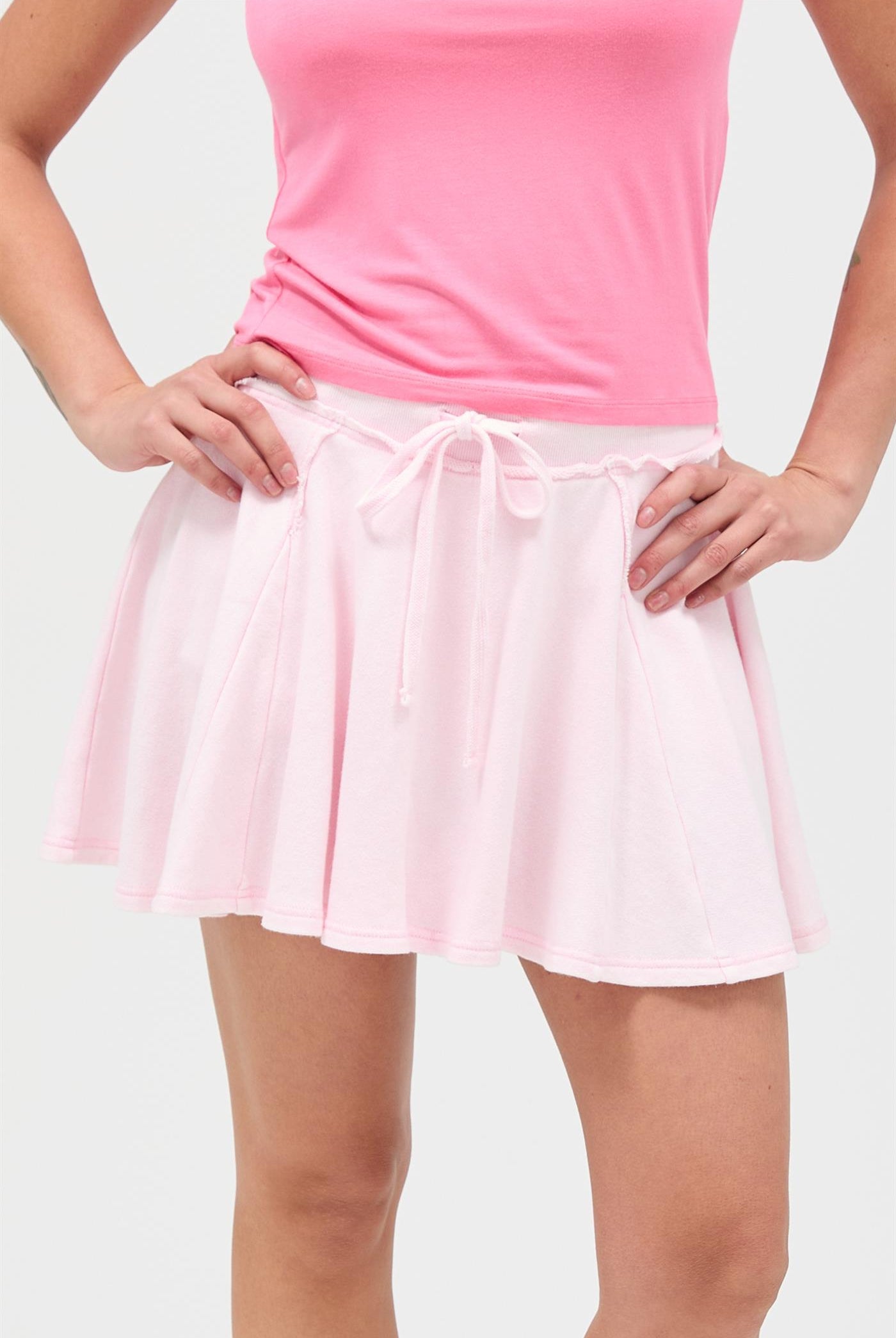 Wholesale Acid Washed Mid Wiast Flowy Skort Skorts DZ26A928 SOFT PINK DOUBLE ZERO