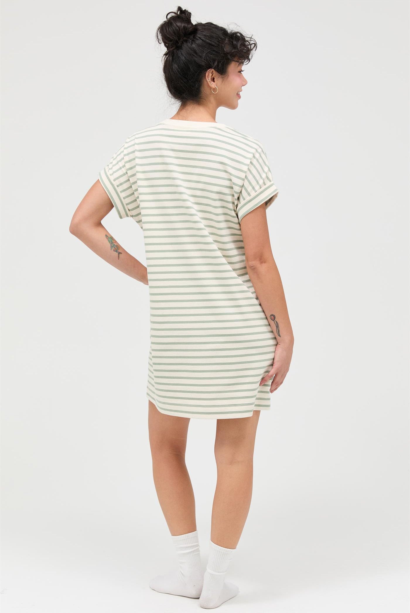 Wholesale Striped T-Shirt Mini Dress Dresses DZ26C067 SAGE GREEN DOUBLE ZERO