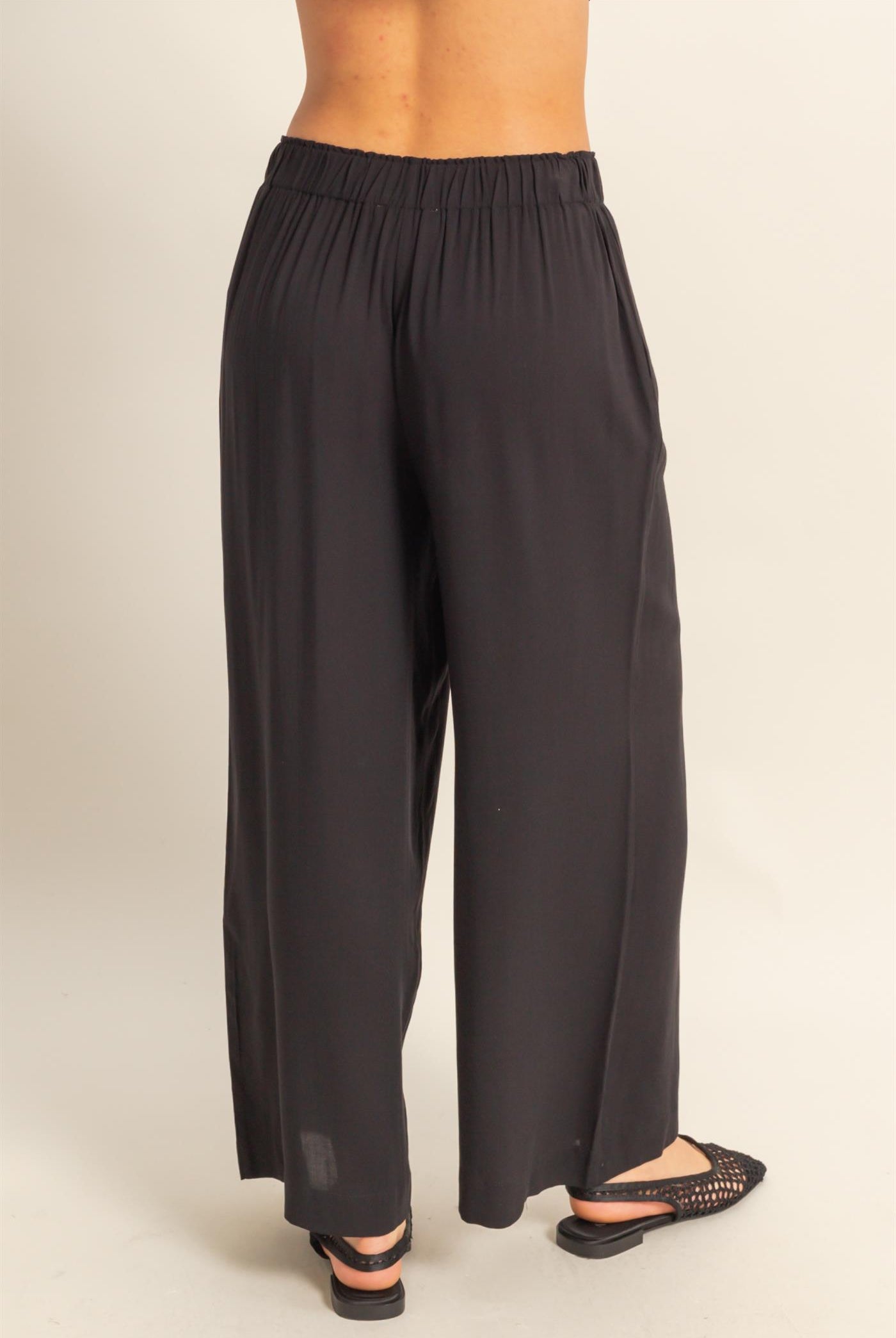 Wholesale High Waist Woven Wide Leg Pants Pants DZ25C192 BLACK DOUBLE ZERO