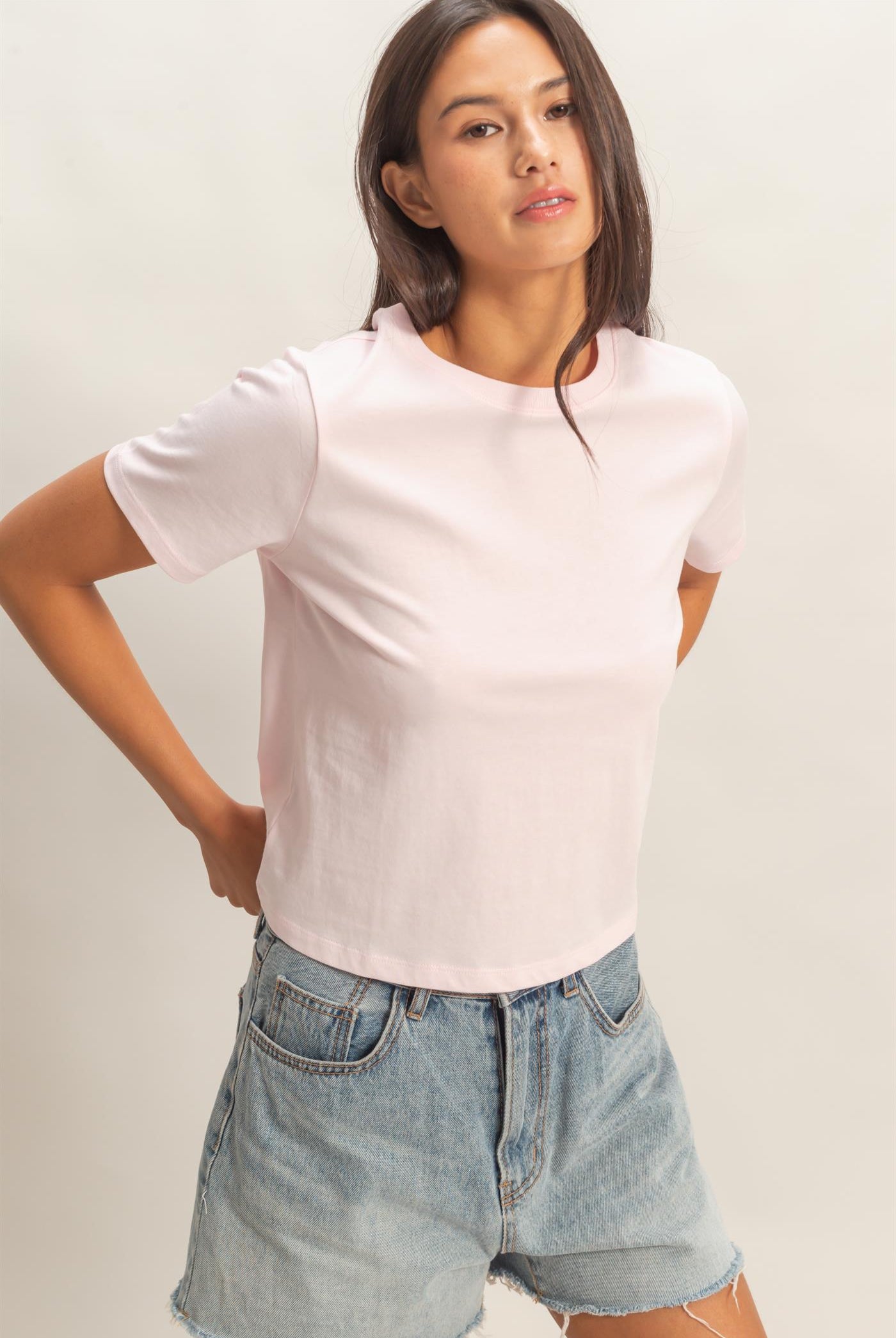 Wholesale Crew Neck Cotton T-Shirt Clothing Tops DZ26C412 SOFT PINK DOUBLE ZERO