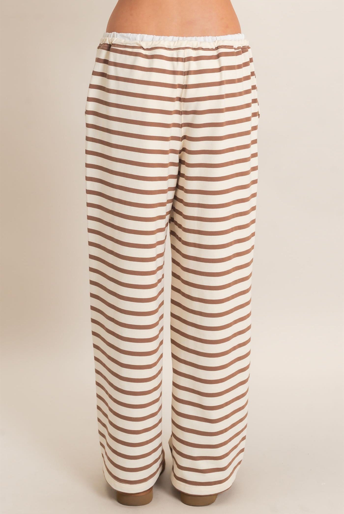 Wholesale Striped Wide-Leg Pants Pants HF26F229-D CREAM/ BROWN HYFVE