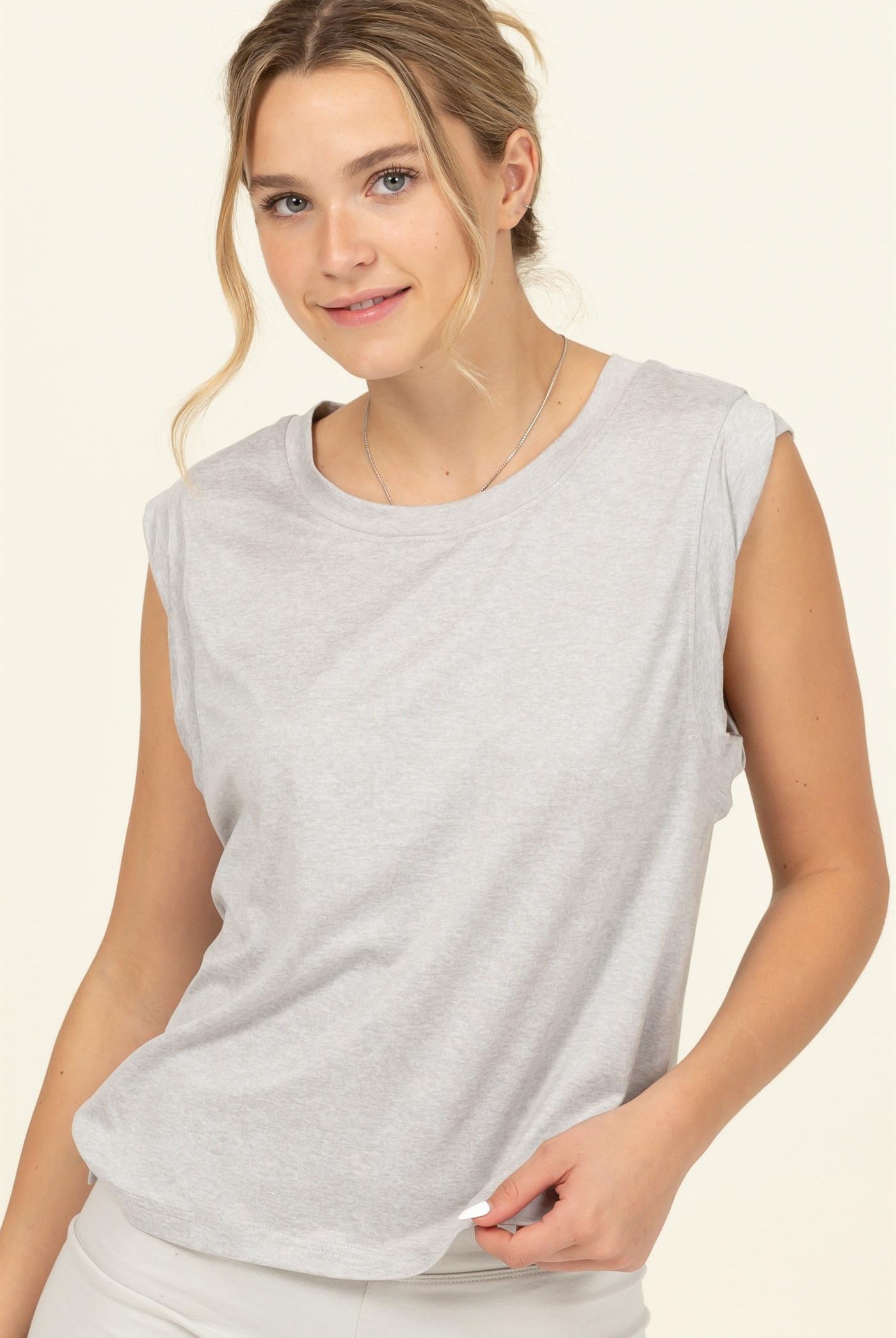 Wholesale Sleeveless Top Clothing Tops DZ22E690 LIGHT HEATHER GRAY DOUBLE ZERO