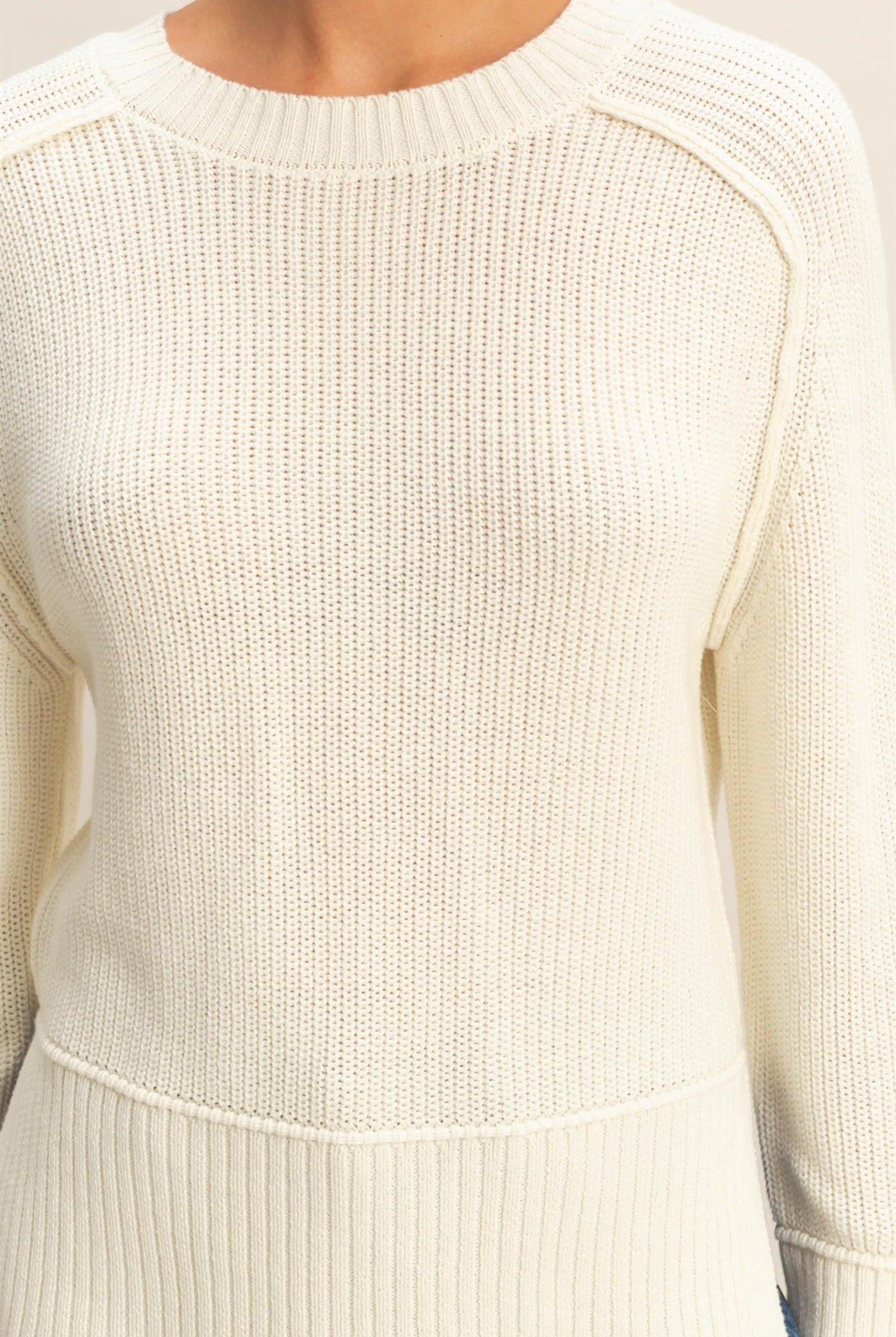 Wholesale Ragaln Long Sleeve Side Slit Sweater Sweaters DZ25E812 CREAM DOUBLE ZERO