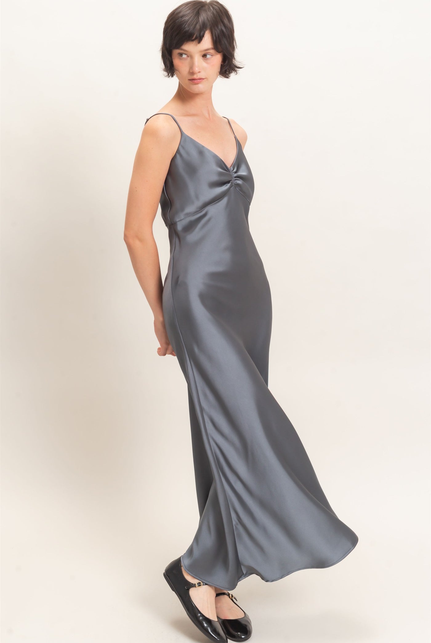 Wholesale Satin Slip Dress With Spaghetti Straps Dresses DZ26E380 DARK GRAY DOUBLE ZERO