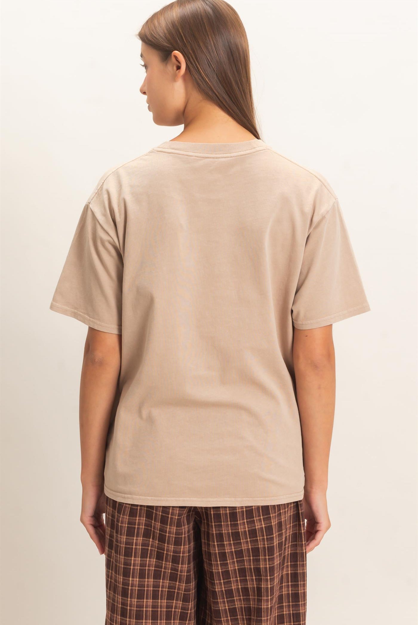 Wholesale Crew Neck Pigment Dye T-Shirt Clothing Tops DZ26E448 TAUPE DOUBLE ZERO