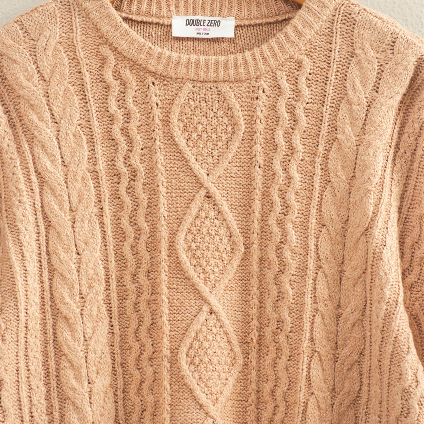 Wholesale Cable Knit Balloon Sleeve Sweater Sweaters DZ25F126 DARK TAUPE DOUBLE ZERO