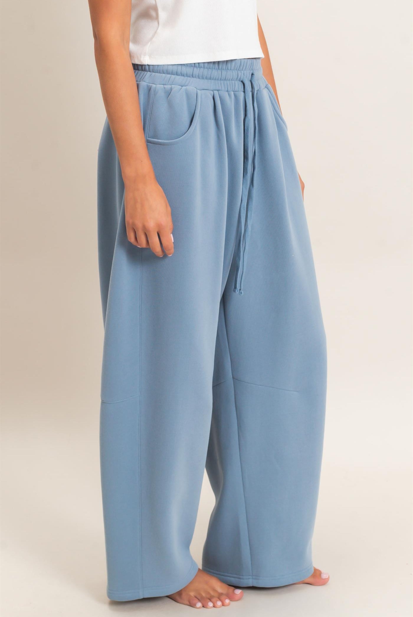 Wholesale Drawstring Waist Barrel Sweatpants Pants DZ26E290 DUSTY BLUE DOUBLE ZERO
