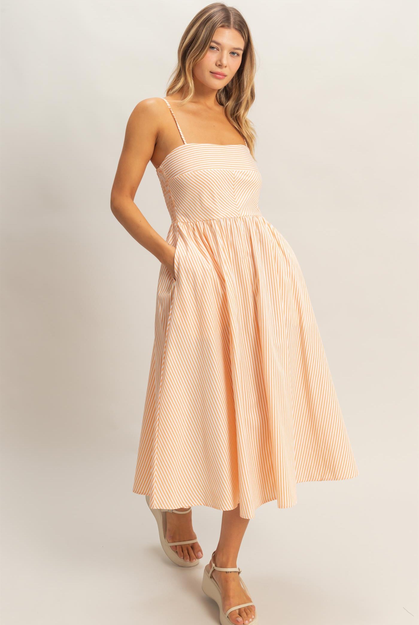 Wholesale Striped Spaghetti Strap Dress Dresses HF26A291-D ORANGE HYFVE