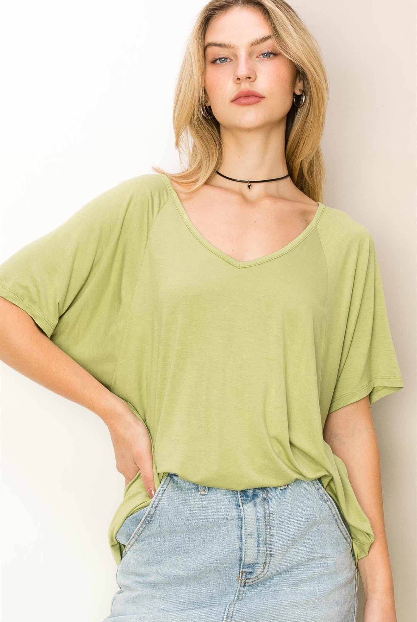 Wholesale Oversized Short Sleeve Top Clothing Tops DZ23A196 PALE OLIVE DOUBLE ZERO