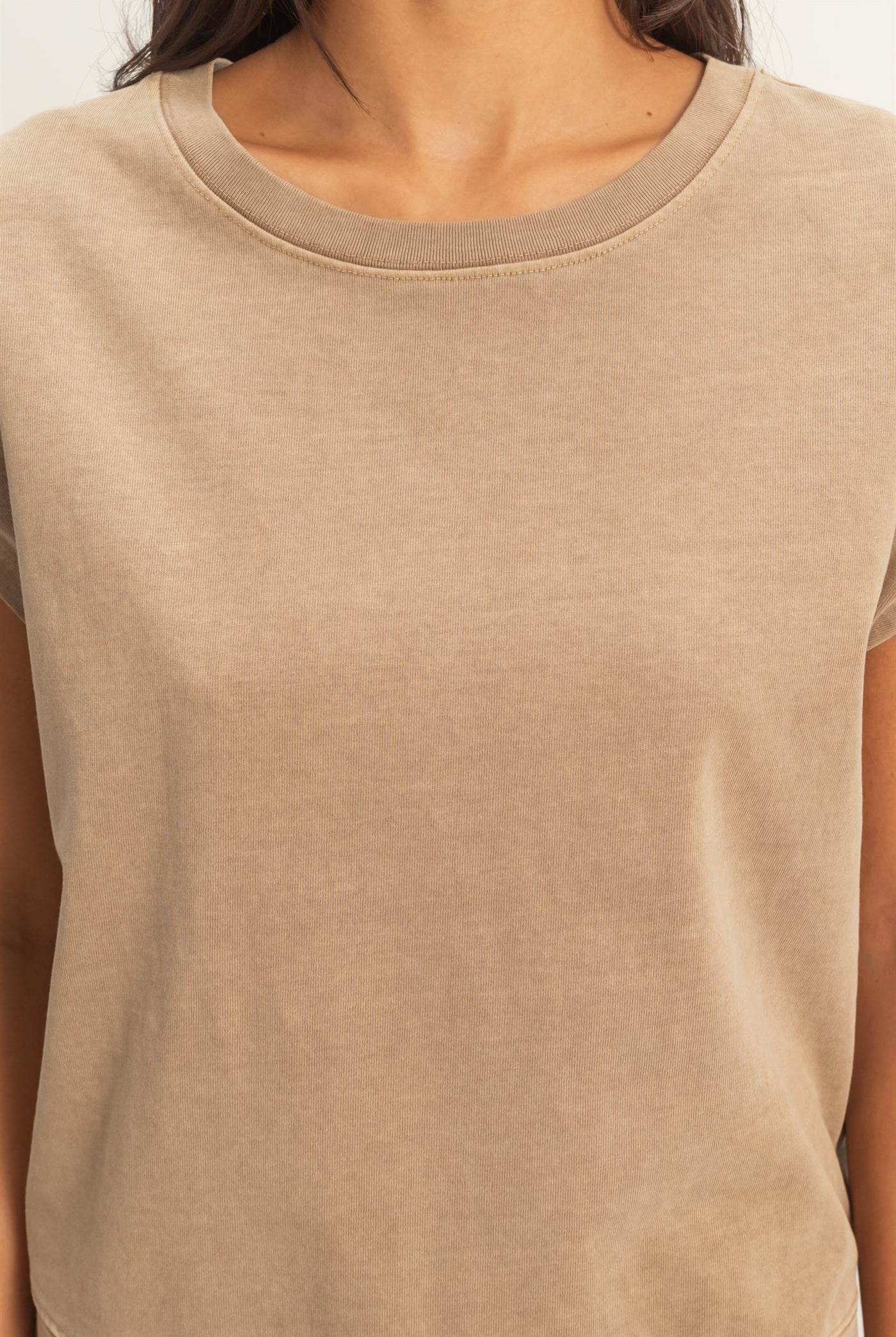 Wholesale Sleeveless Crew Neck Top and Shorts Set Clothing DZ26A028-SET MOCHA DOUBLE ZERO