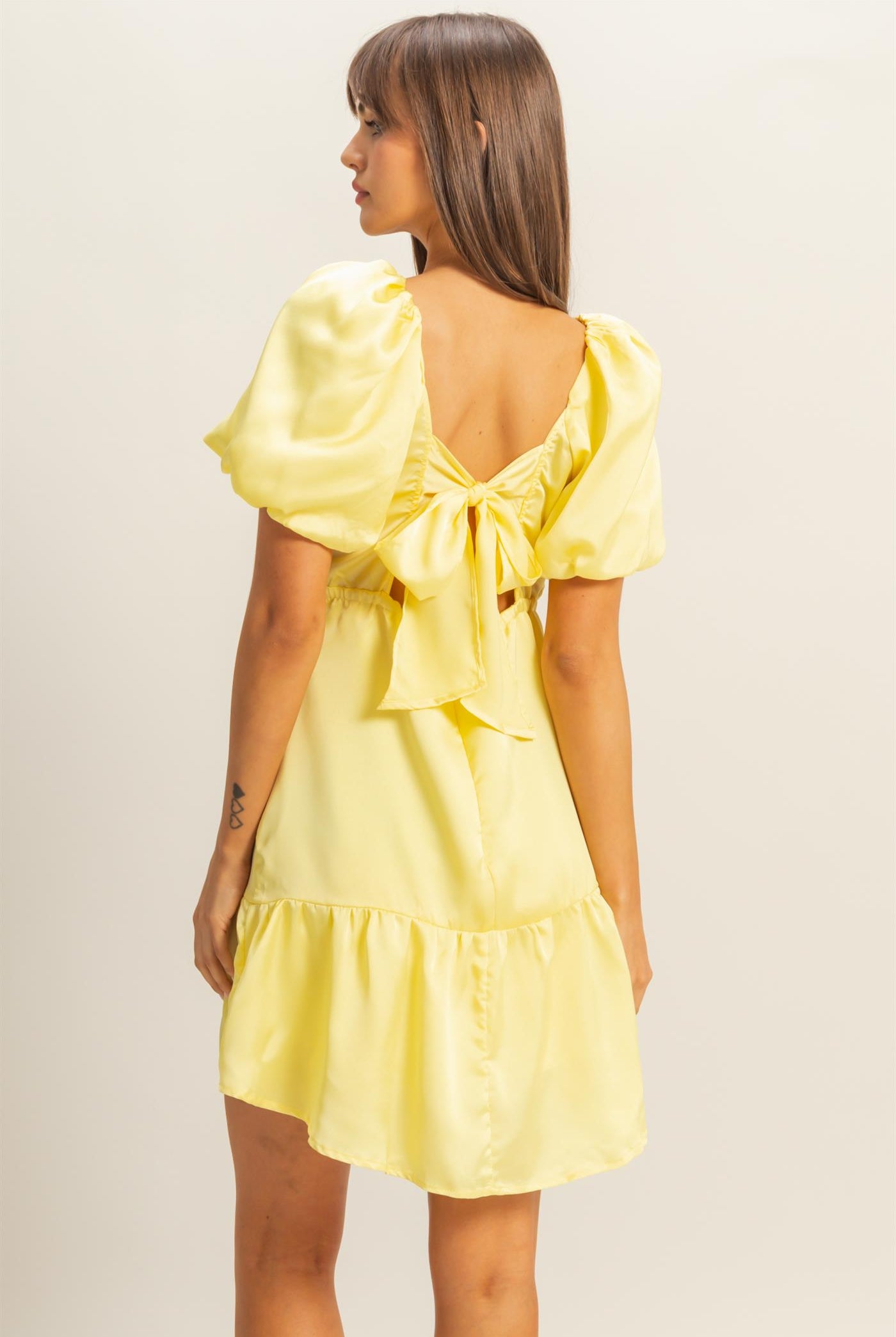 Wholesale Ruched Mini Dress Dresses HF22C741 LIME YELLOW HYFVE