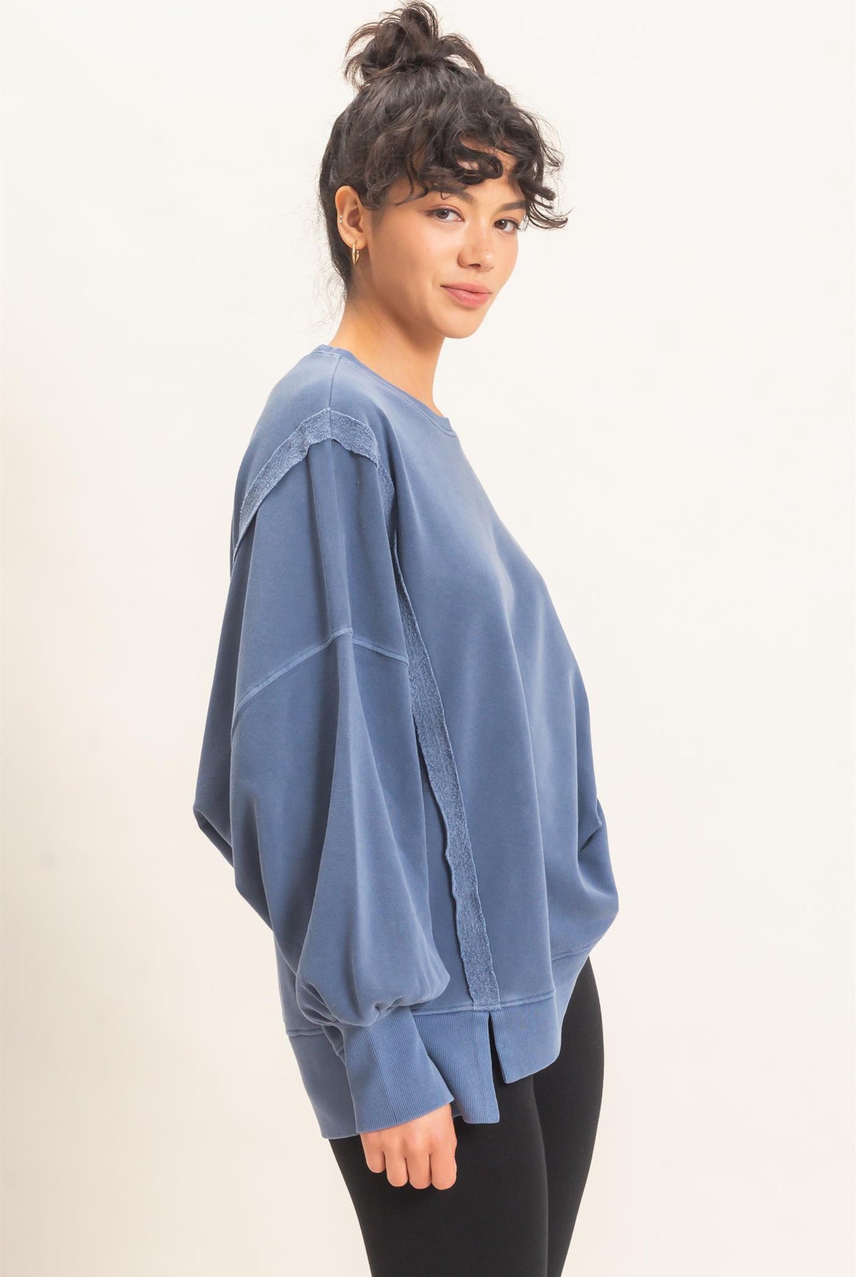 Wholesale Pigment Dye Oversized Raw Edge Sweatshirt Sweatshirts DZ26C737 NAVY DOUBLE ZERO
