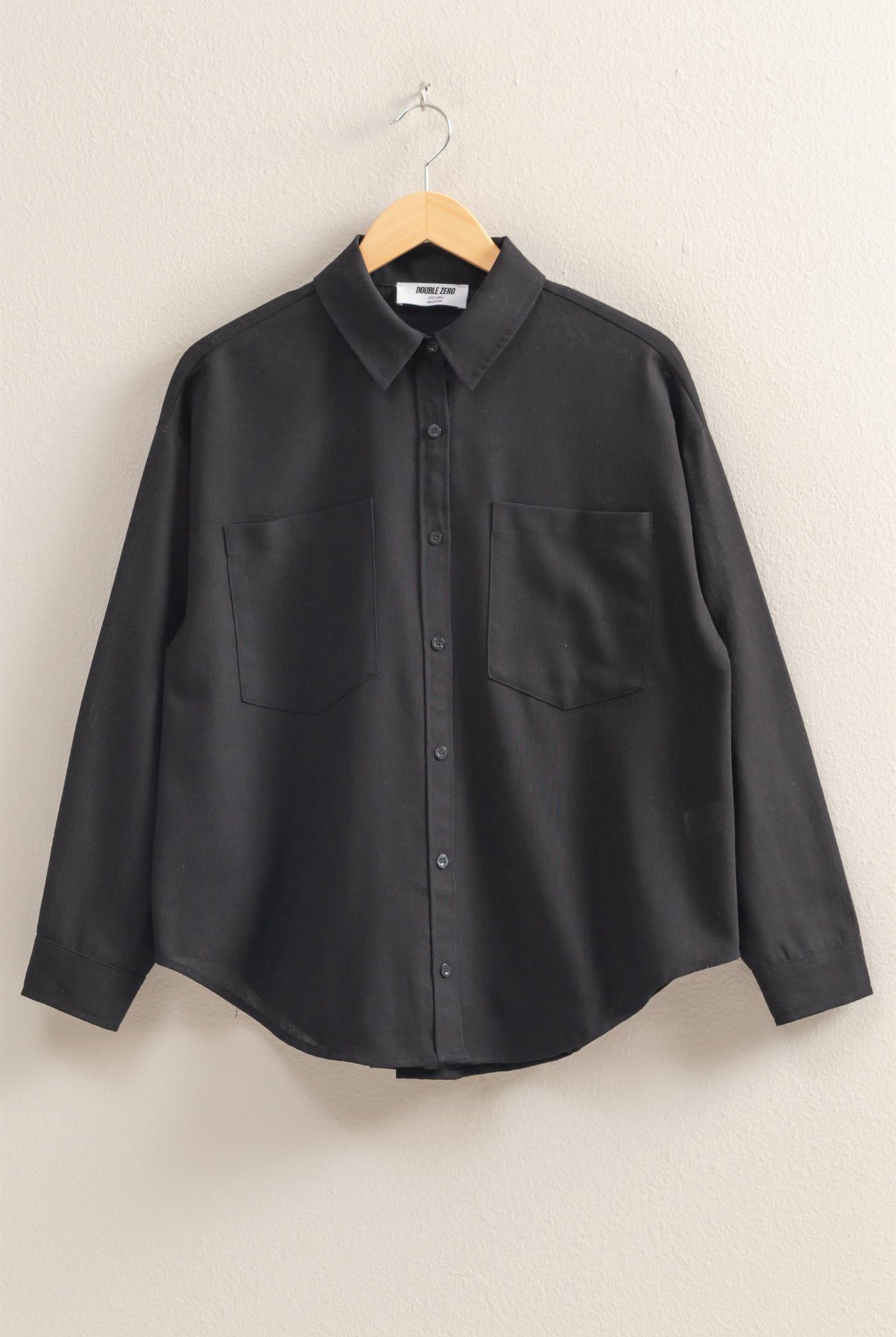 Wholesale Sand Washed Relaxed Long Sleeve Shirt Clothing Tops DZ24C609 BLACK DOUBLE ZERO