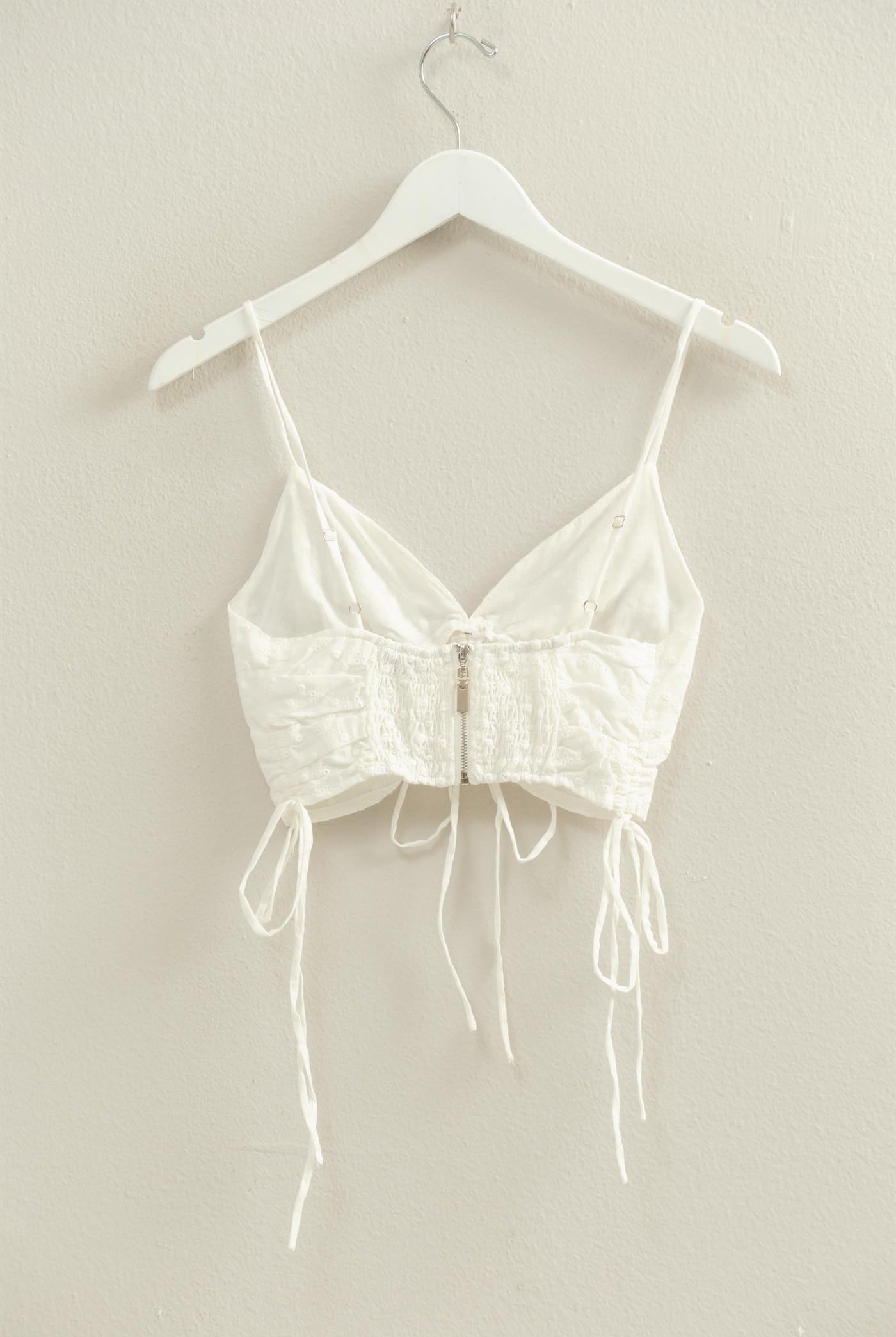 Wholesale Drawstring Detail Crop Cami Top Clothing Tops HF22C088 OFF WHITE HYFVE