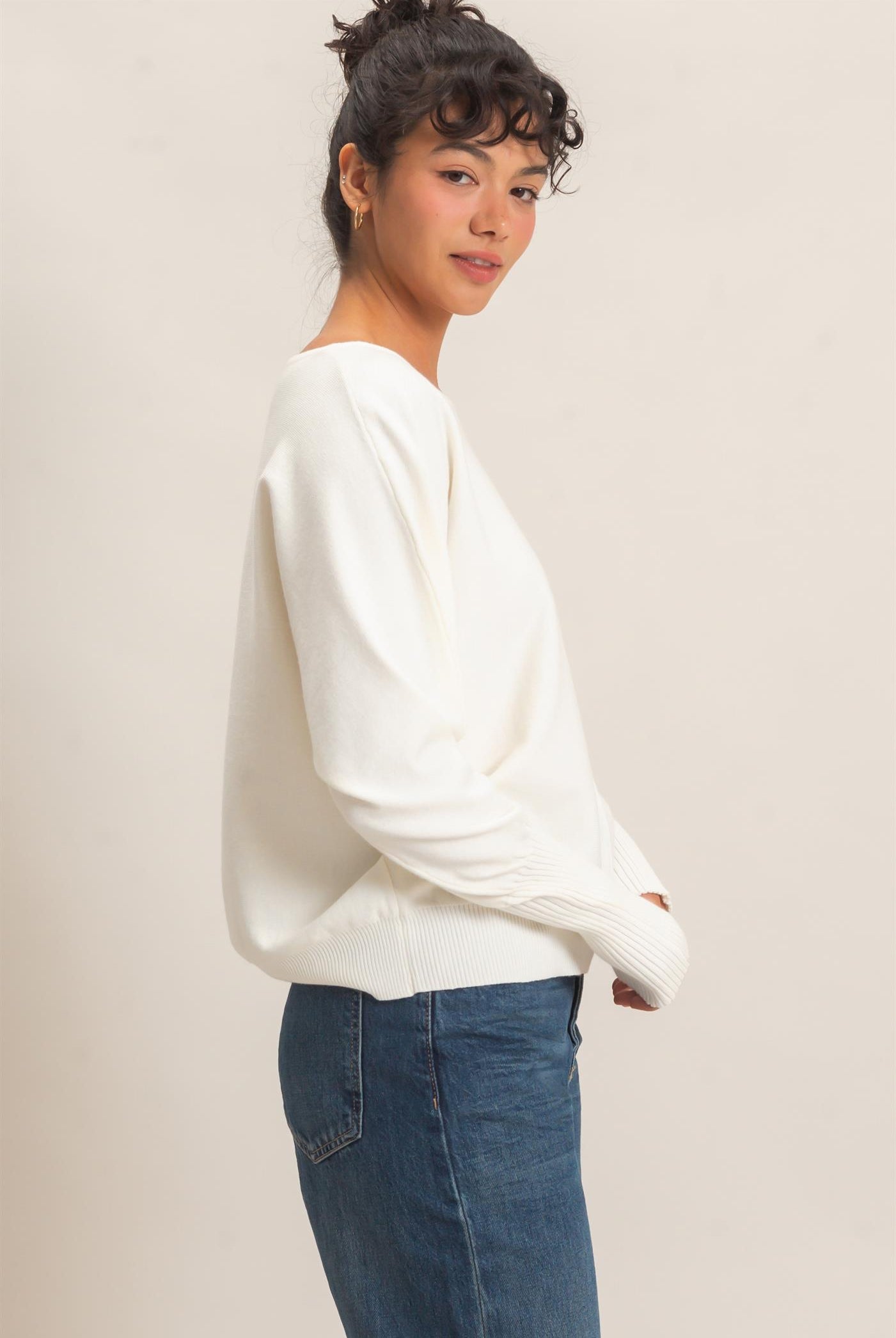 Wholesale Batwing Sleeve Center Seam Sweater Sweaters DZ26E079 CREAM DOUBLE ZERO