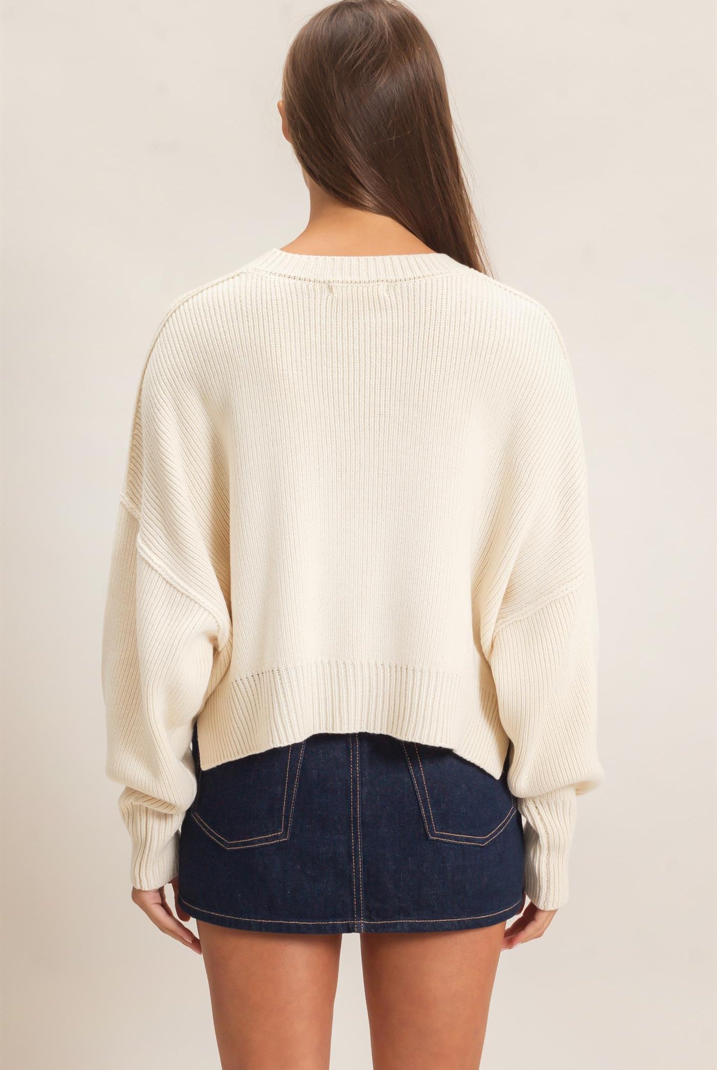 Wholesale Ribbed Drop Shoulder Sweater Sweaters DZ26C982 CREAM DOUBLE ZERO