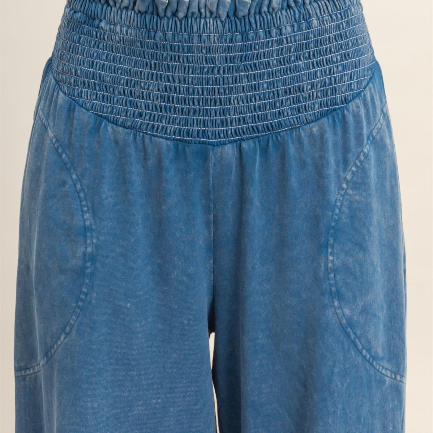 Wholesale Mineral Washed Wide-Leg Smocked Waist Pants Pants DZ26A249 NAVY DOUBLE ZERO