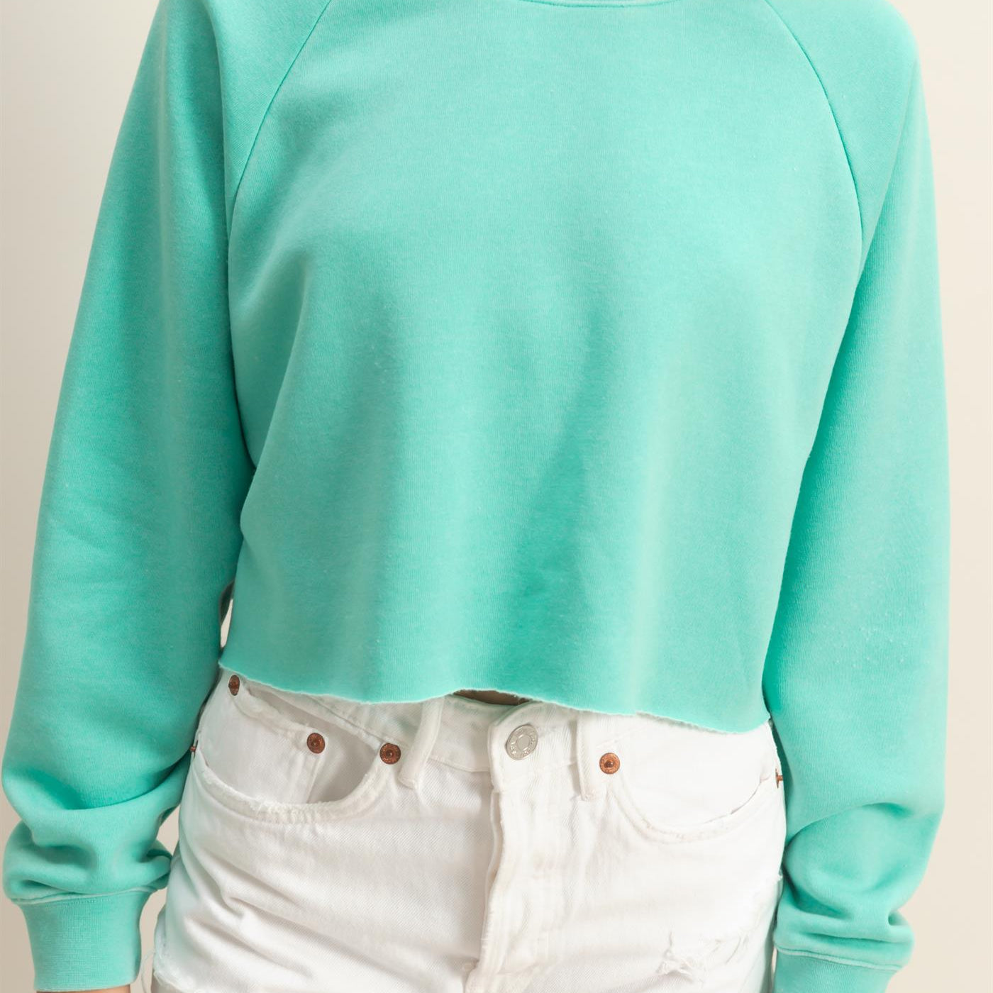 Wholesale Laid Back Crop Sweatshirt Sweatshirts DZ25C445 TURQUOISE DOUBLE ZERO
