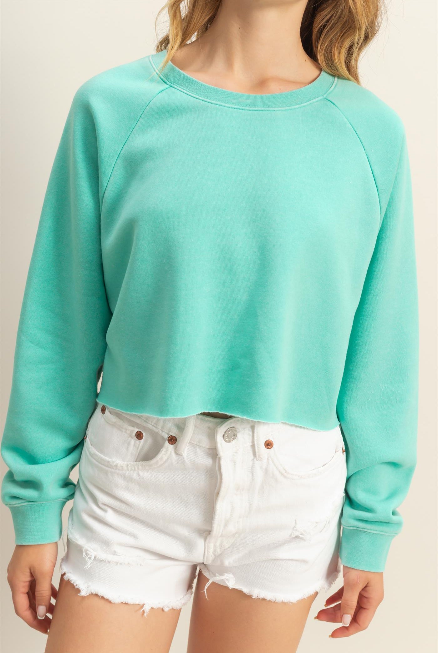 Wholesale Laid Back Crop Sweatshirt Sweatshirts DZ25C445 TURQUOISE DOUBLE ZERO