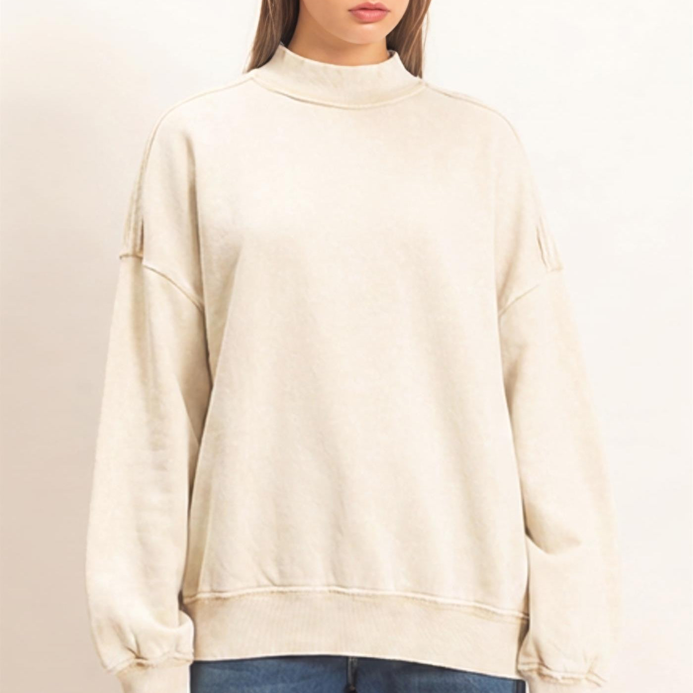 Wholesale Acid Washed Mock Neck Sweatshirt Sweatshirts DZ26E656 ALPACA DOUBLE ZERO