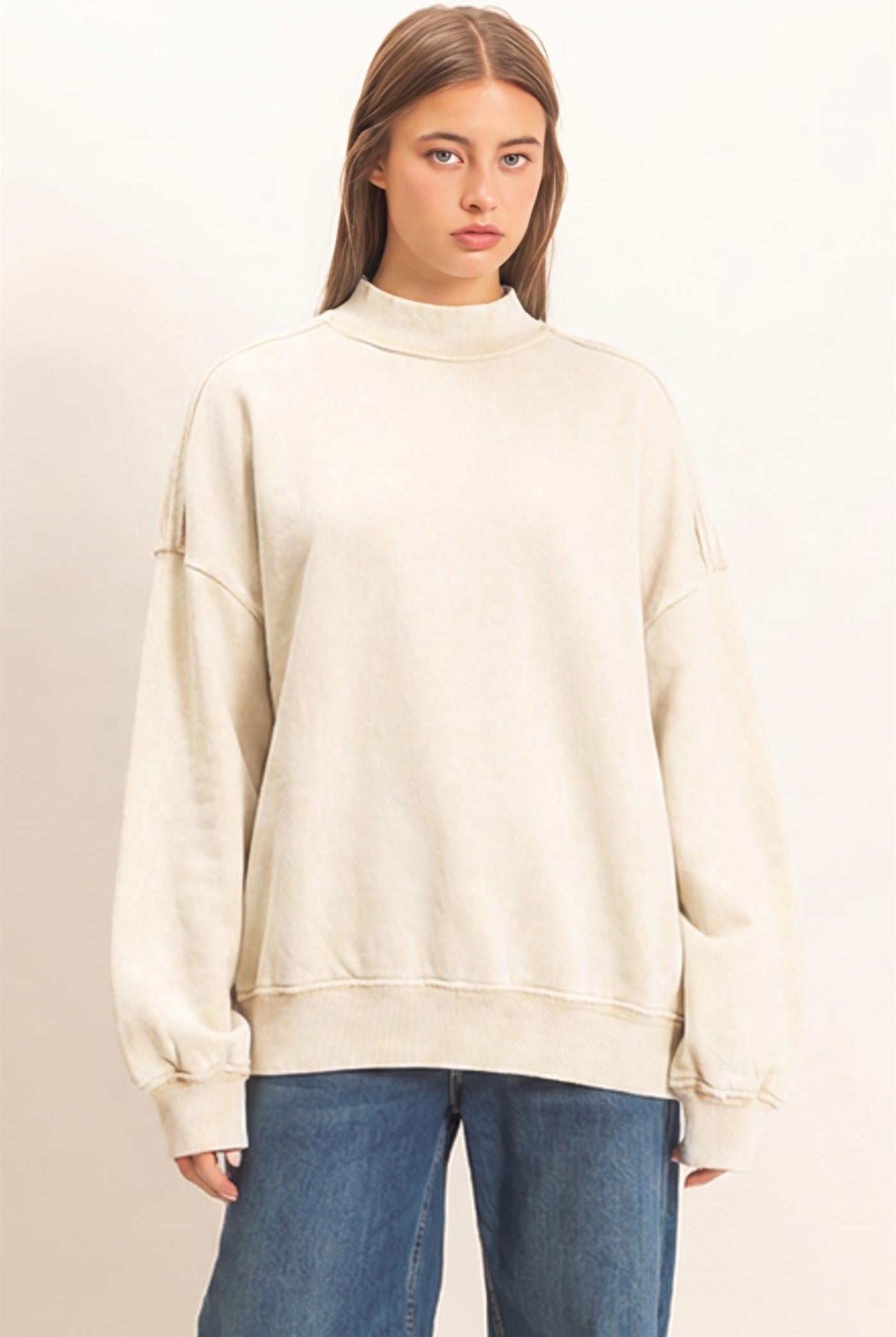 Wholesale Acid Washed Mock Neck Sweatshirt Sweatshirts DZ26E656 ALPACA DOUBLE ZERO