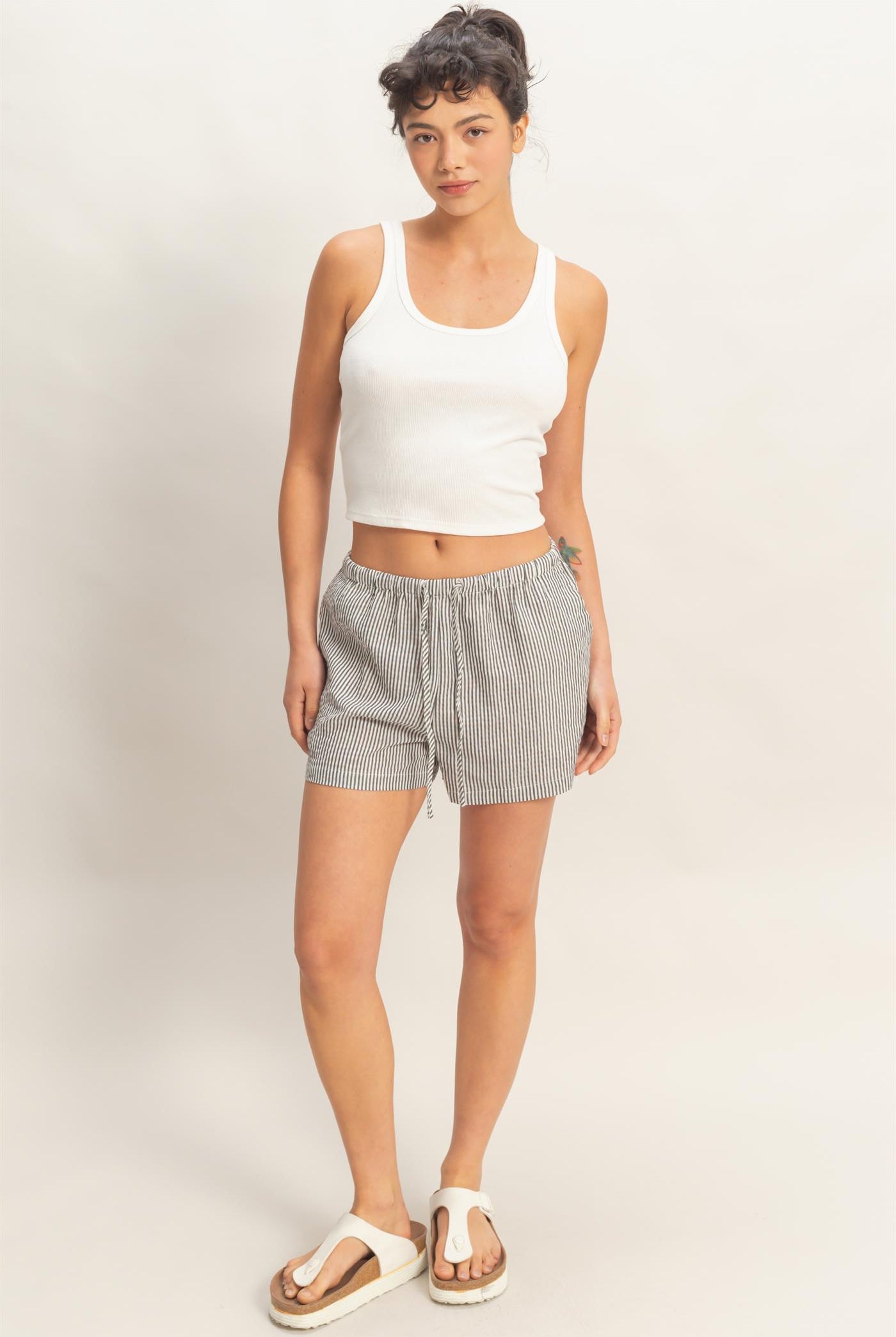 Wholesale Striped Drawstring Waist Shorts Shorts DZ26A747 BLACK DOUBLE ZERO