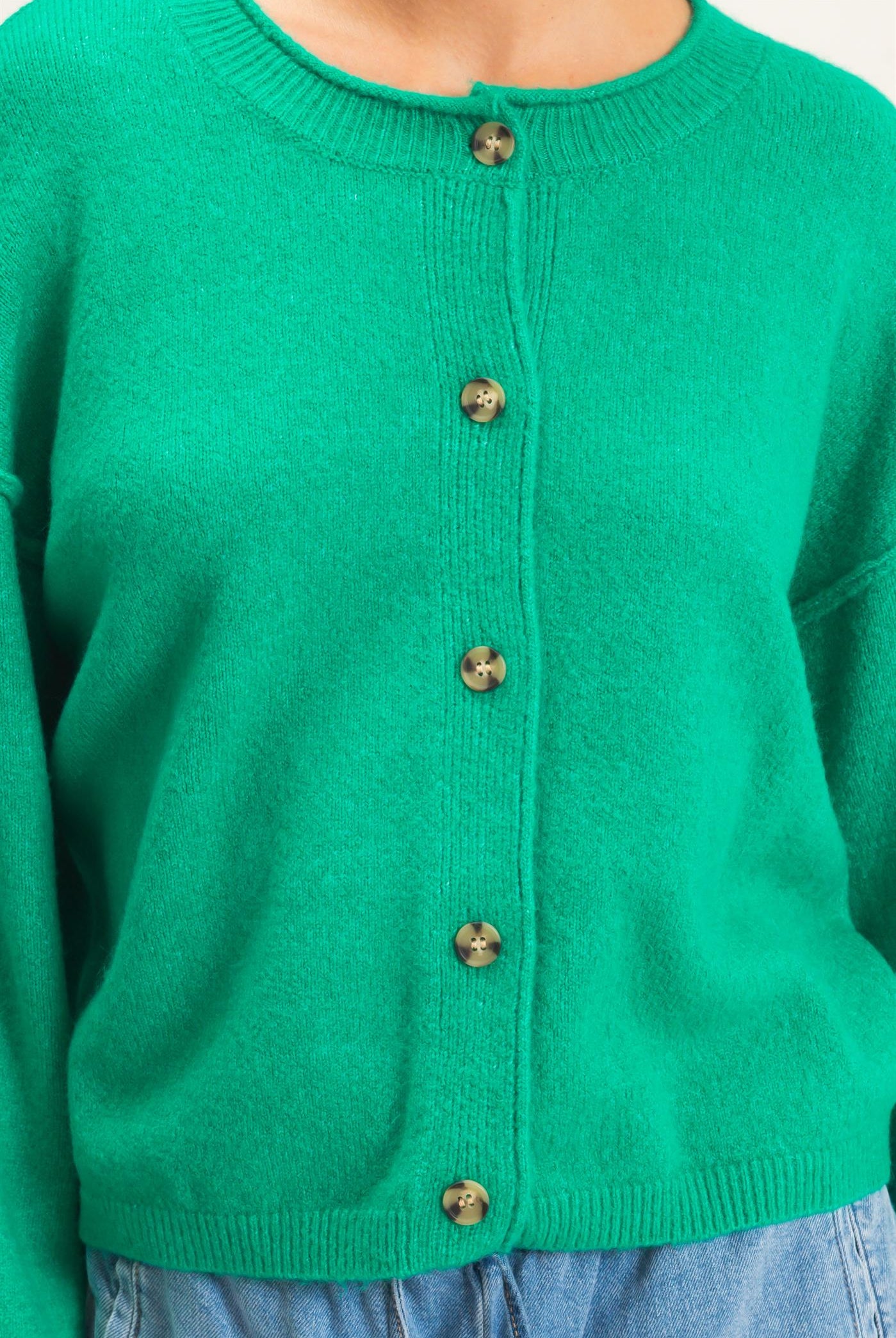 Wholesale Crew Neck Loose Fit Cardigan Cardigans DZ26E269 EMERALD DOUBLE ZERO