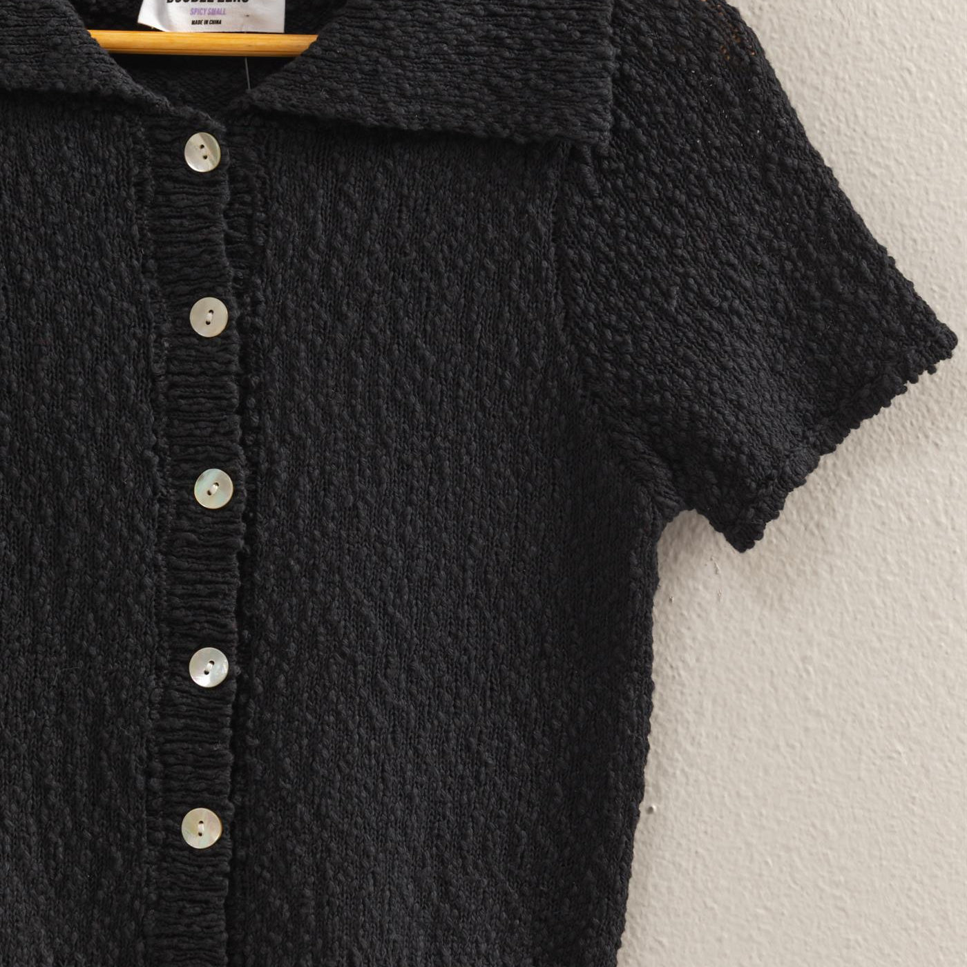 Wholesale Everyday Button-Front Crop Sweater Top Clothing Tops DZ25C171 BLACK DOUBLE ZERO