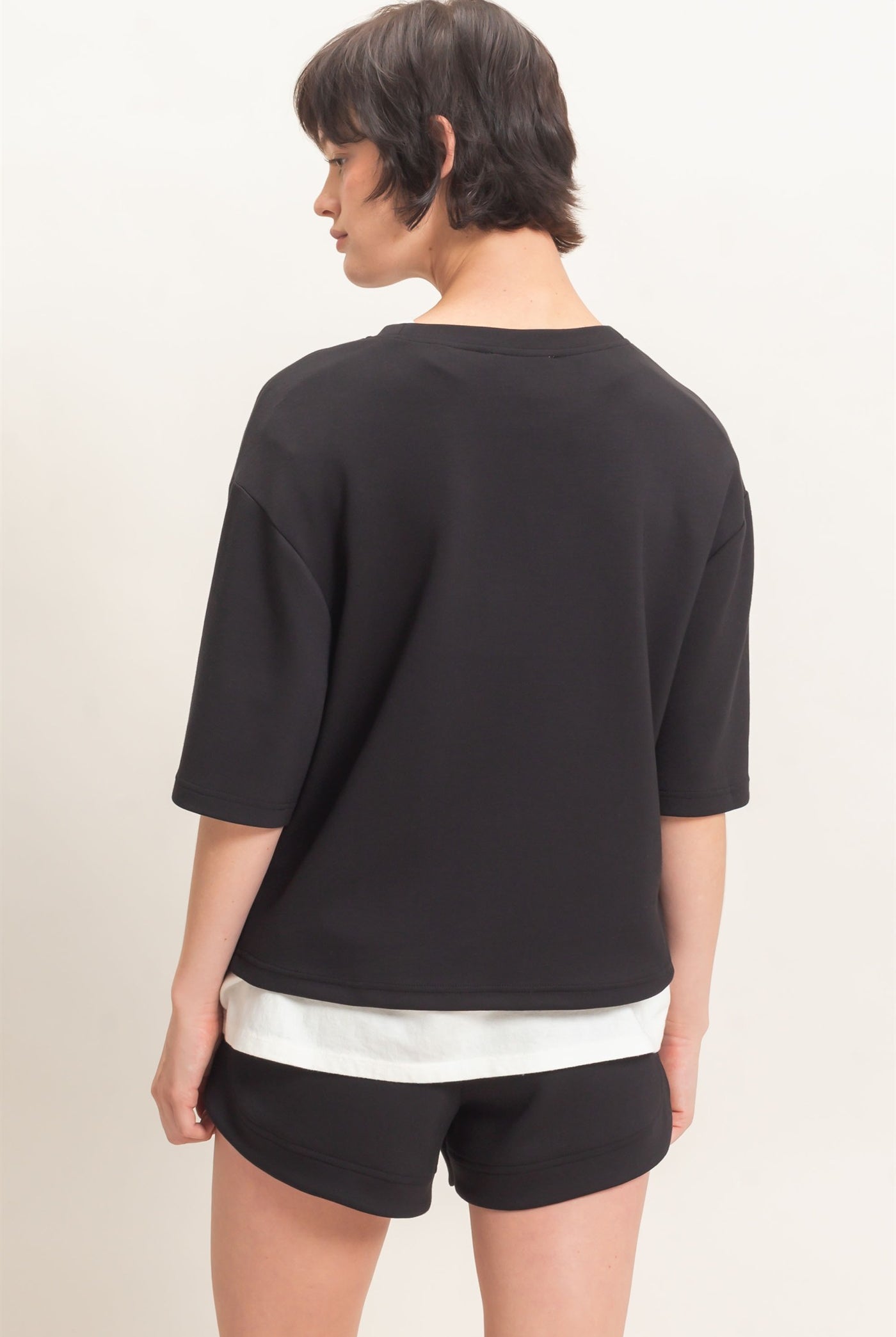 Wholesale Loose Fit Crew Neck Short Sleeve Top Clothing Tops DZ26C965 BLACK DOUBLE ZERO
