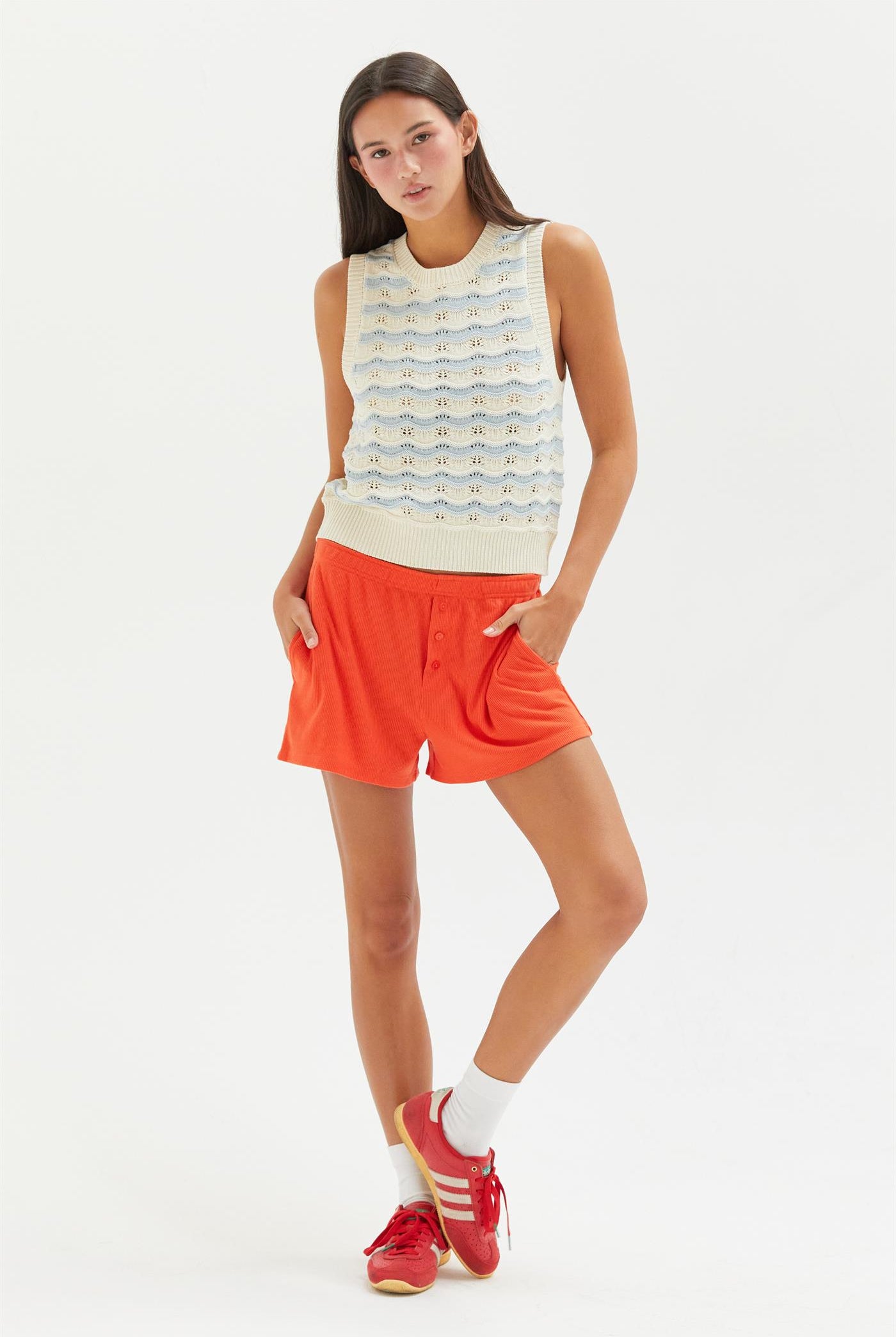 Wholesale High Waist Button Detail Flowy Shorts Shorts DZ25A934 TOMATO DOUBLE ZERO