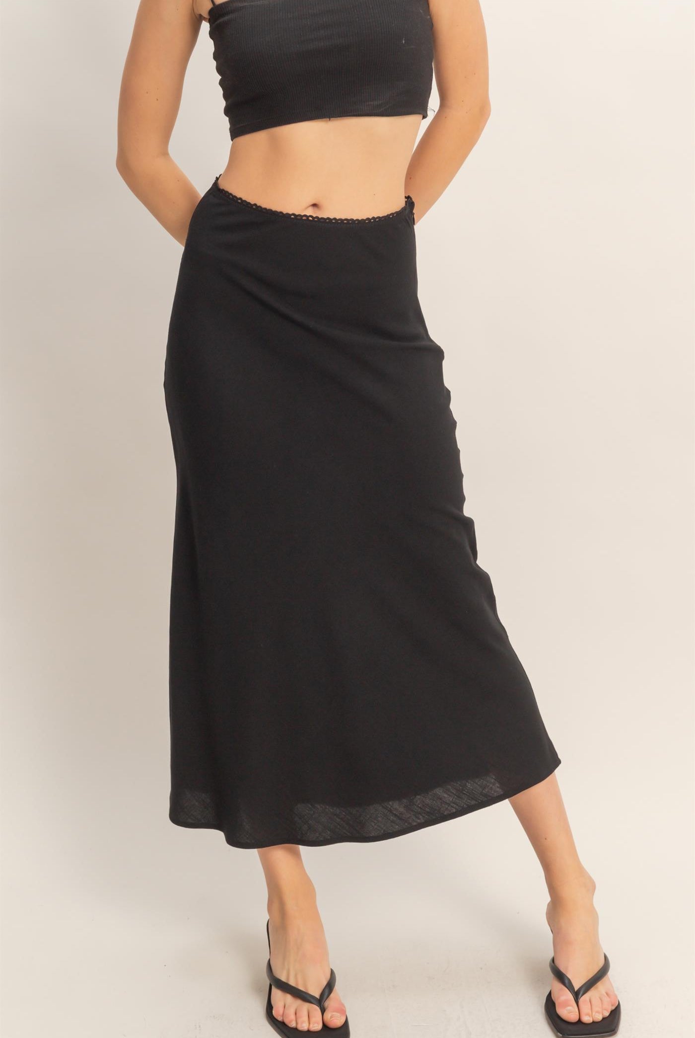 Wholesale Maxi Skirt With Elastic Waistband Skirts HF26A473-D BLACK HYFVE
