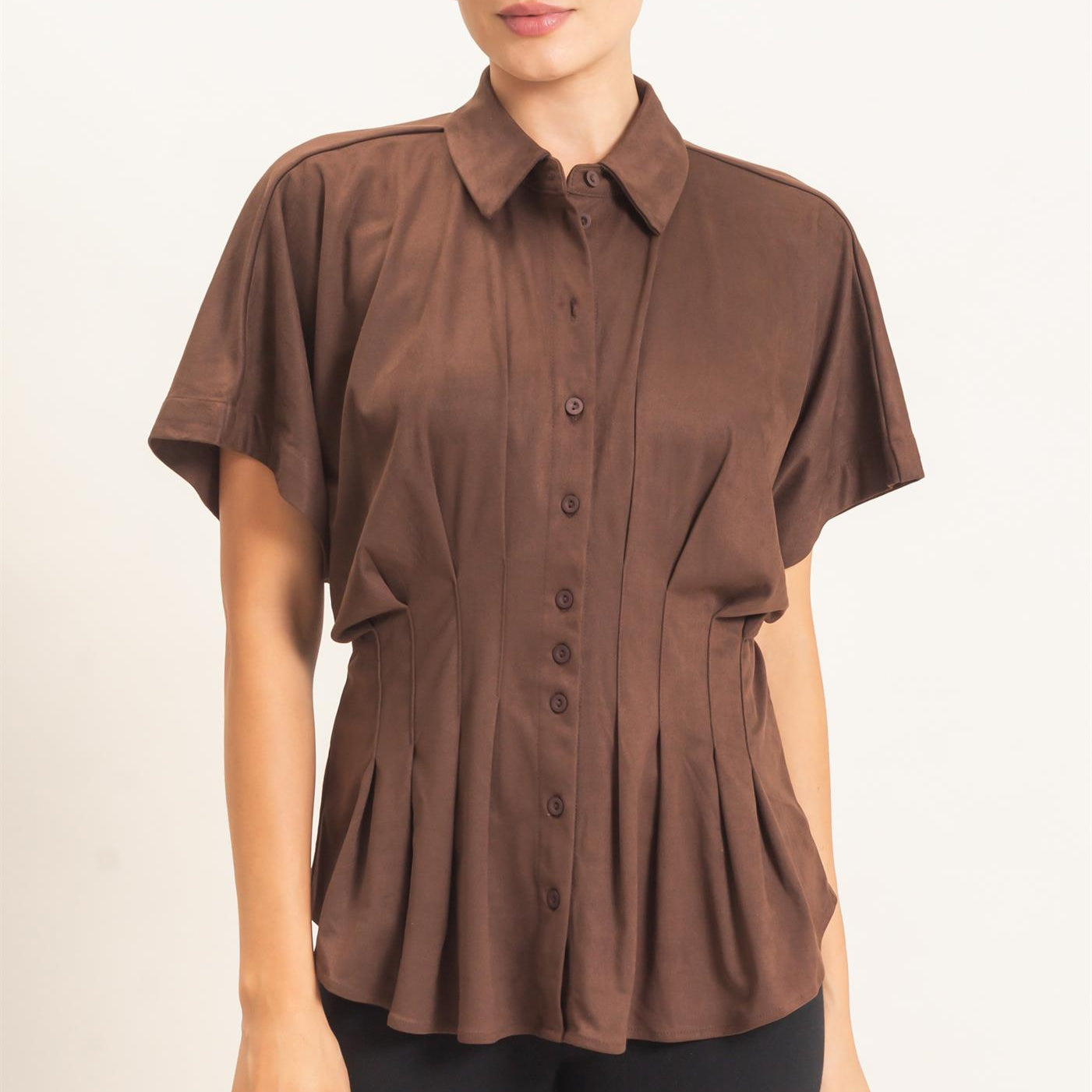 Wholesale Suede Button-Down Blouse Blouses HF26E651 CHESTNUT HYFVE