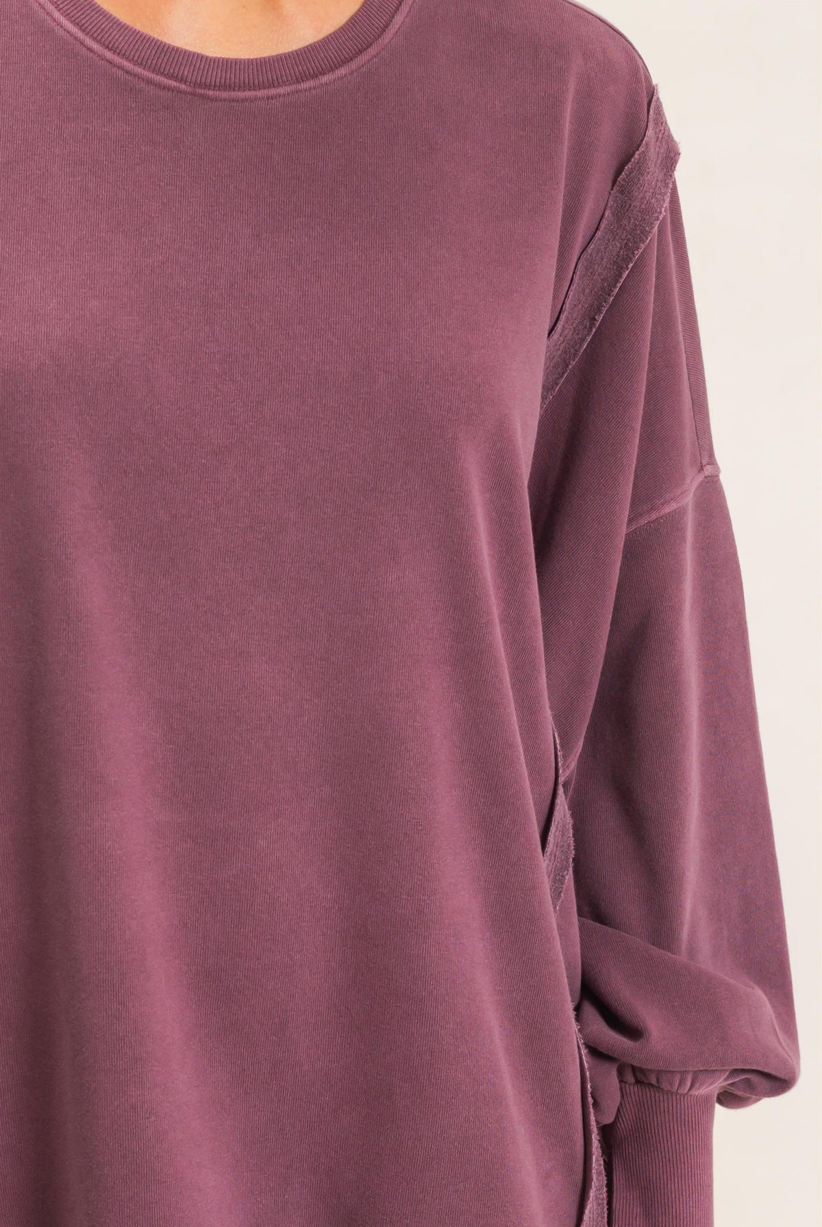 Wholesale Pigment Dye Oversized Raw Edge Sweatshirt Sweatshirts DZ26C737 DARK CHERRY DOUBLE ZERO