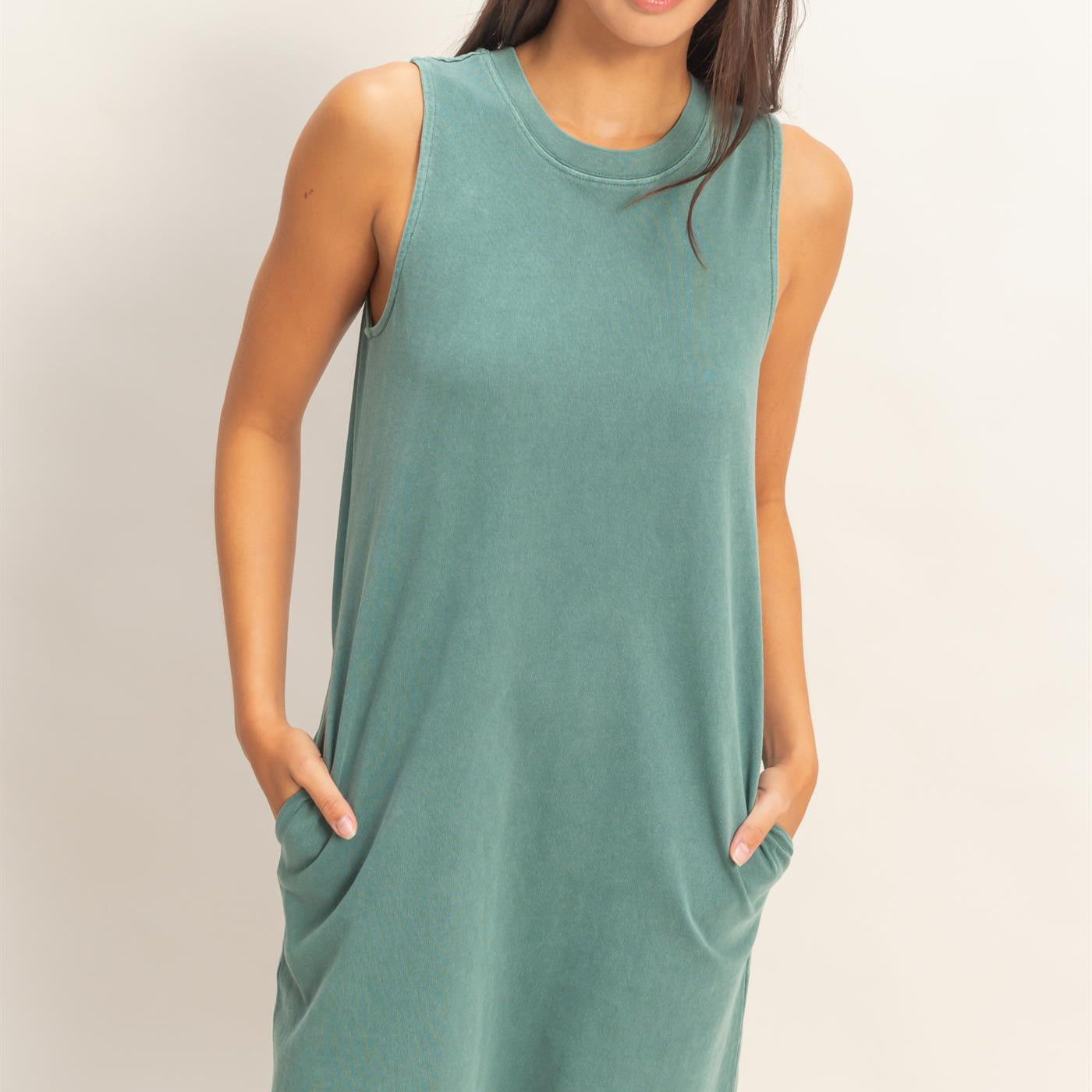 Wholesale Pigment Dyed Sleeveless Mini Dres Dresses DZ26A745 DARK TEAL DOUBLE ZERO