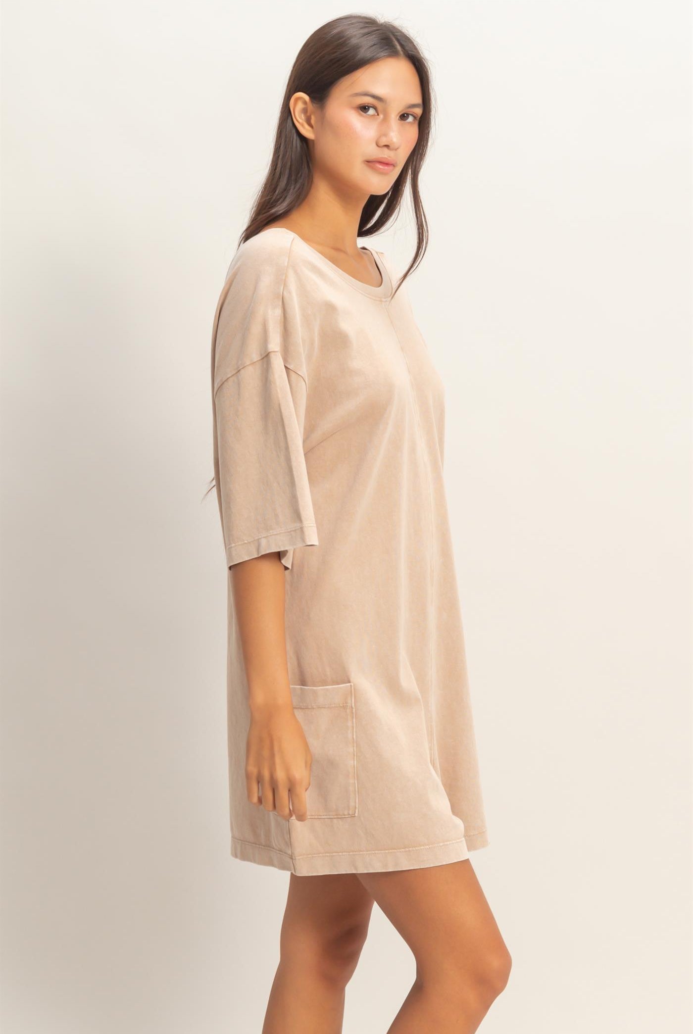 Wholesale Mineral Washed V-Back Romper Clothing DZ26A326 DARK TAUPE HYFVE