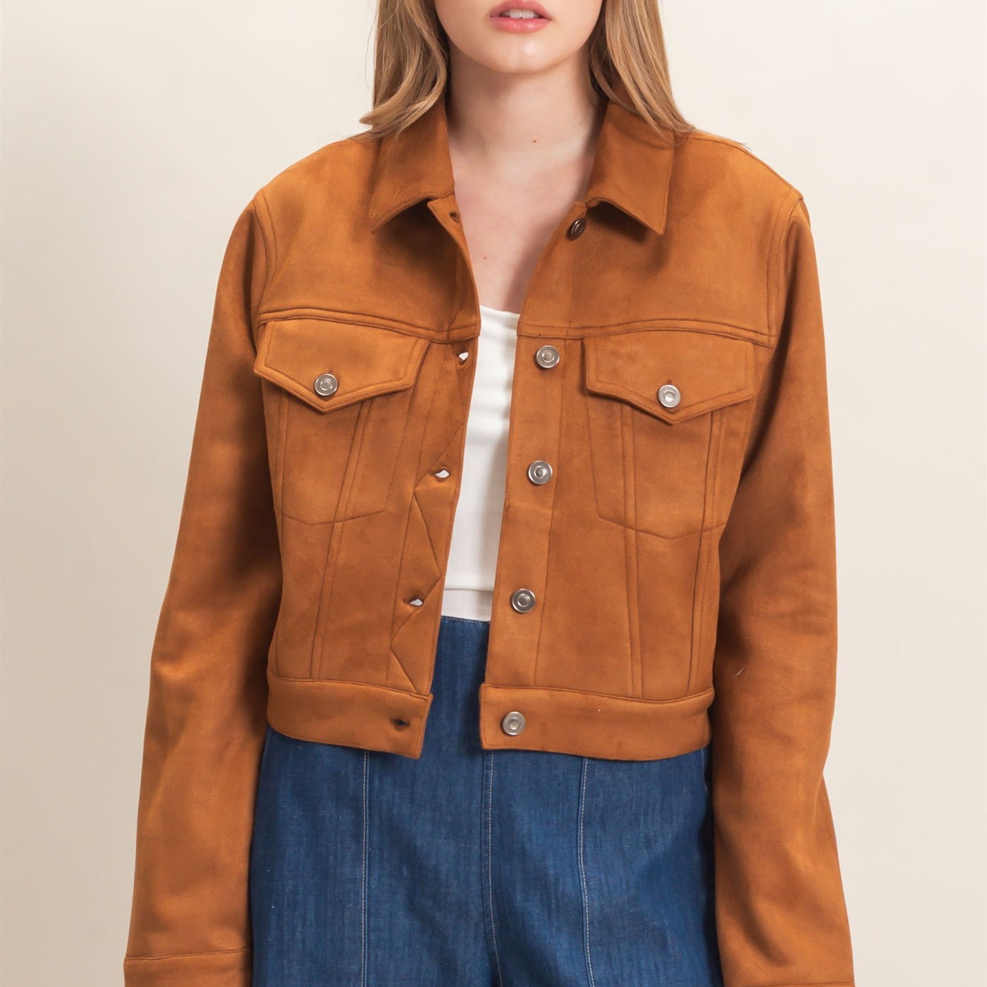 Wholesale Button-Up Suede Jacket Coats & Jackets HF26C772 BROWN HYFVE