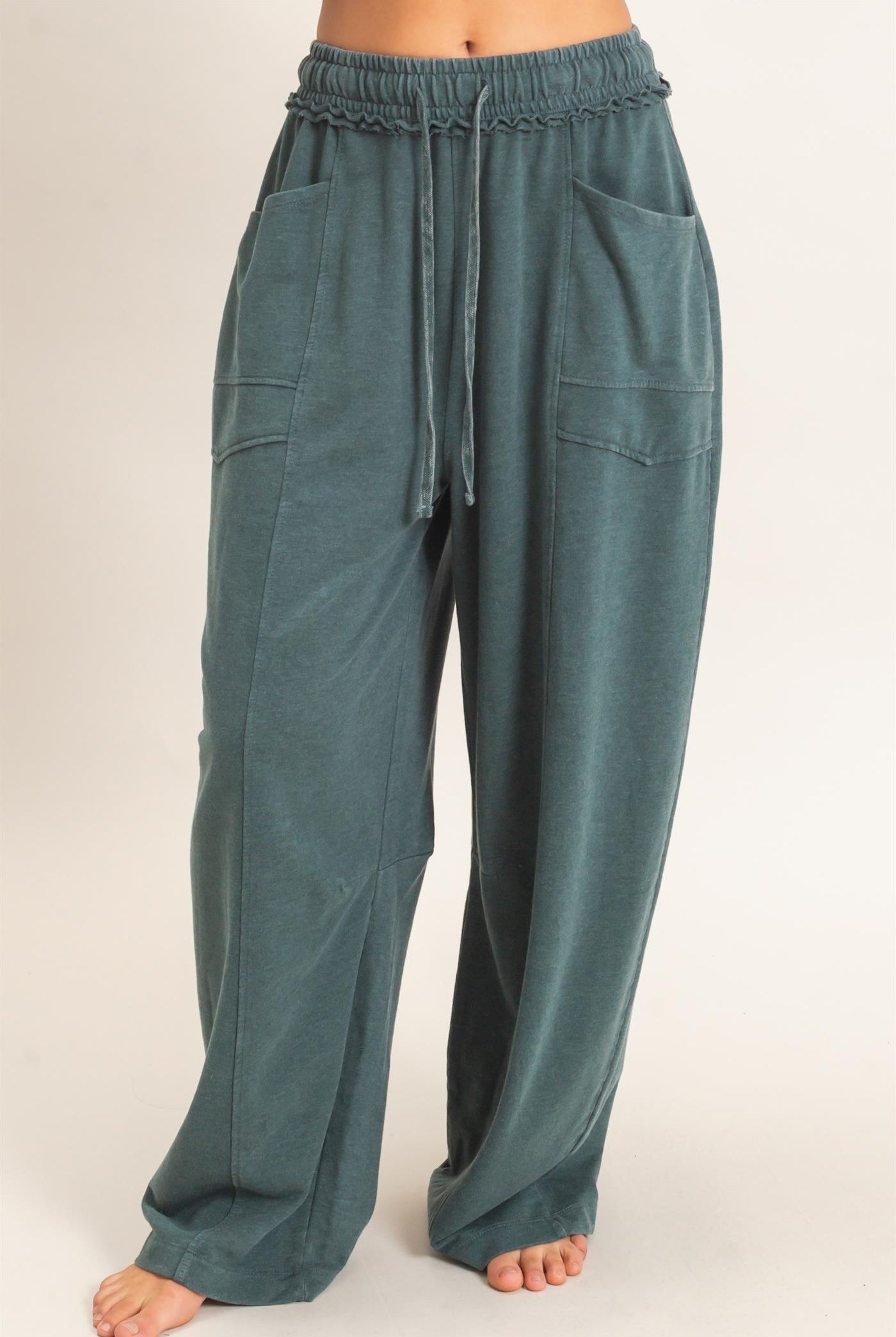 Wholesale Mineral Washed Barrel Sweatpants Pants DZ26F246 DARK GREEN DOUBLE ZERO