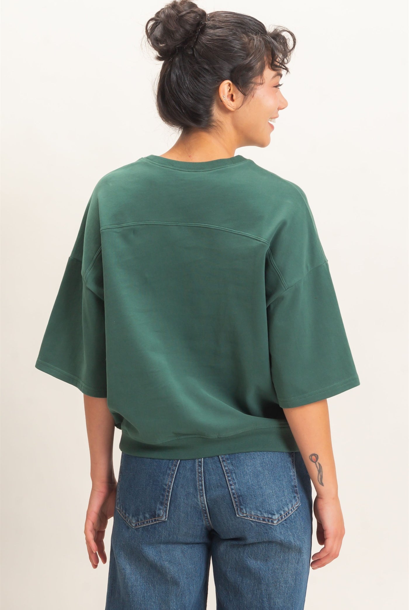 Wholesale Washed Crew Neck Short Sleeve Top Clothing Tops DZ26E381 DARK GREEN DOUBLE ZERO