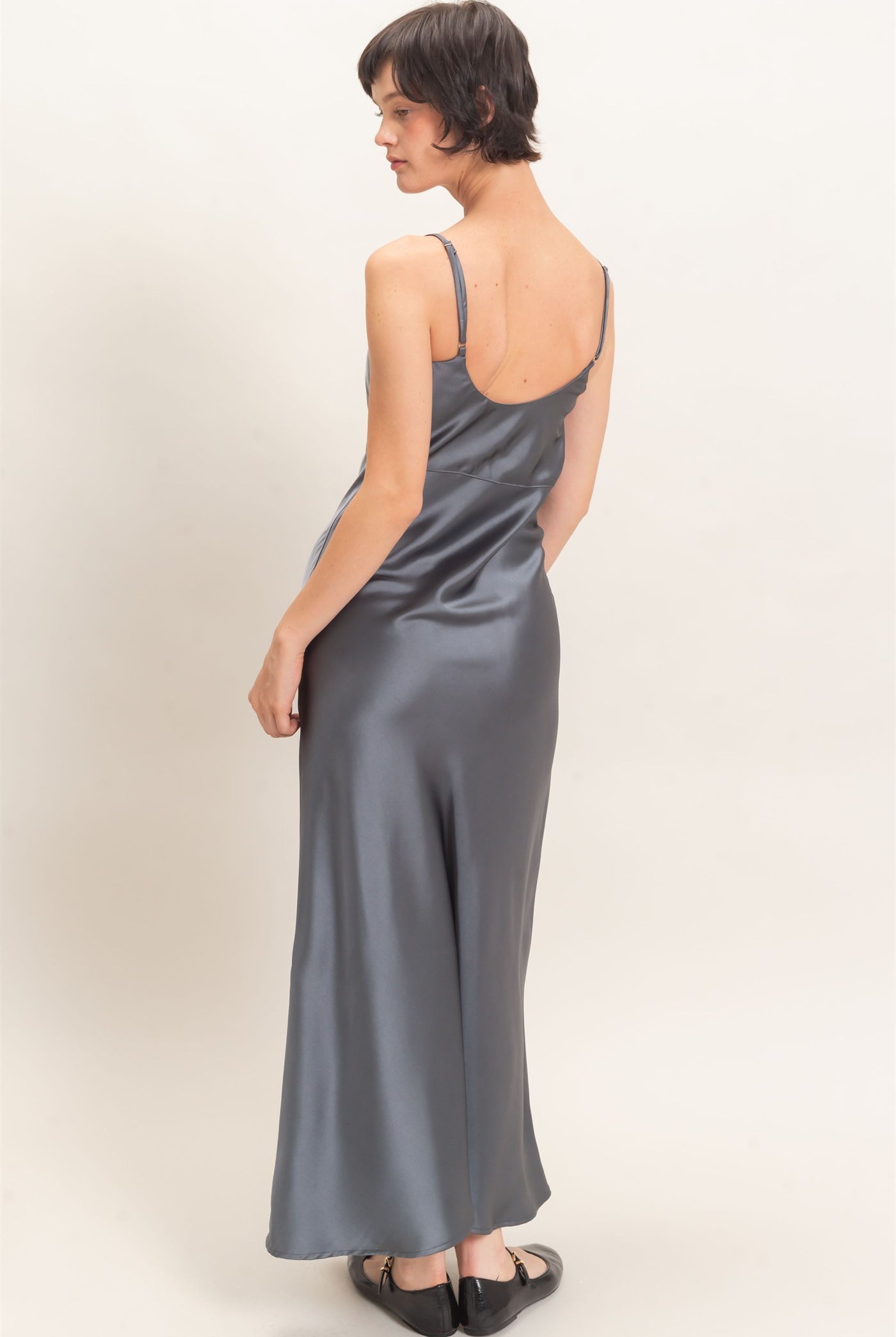 Wholesale Satin Slip Dress With Spaghetti Straps Dresses DZ26E380 DARK GRAY DOUBLE ZERO