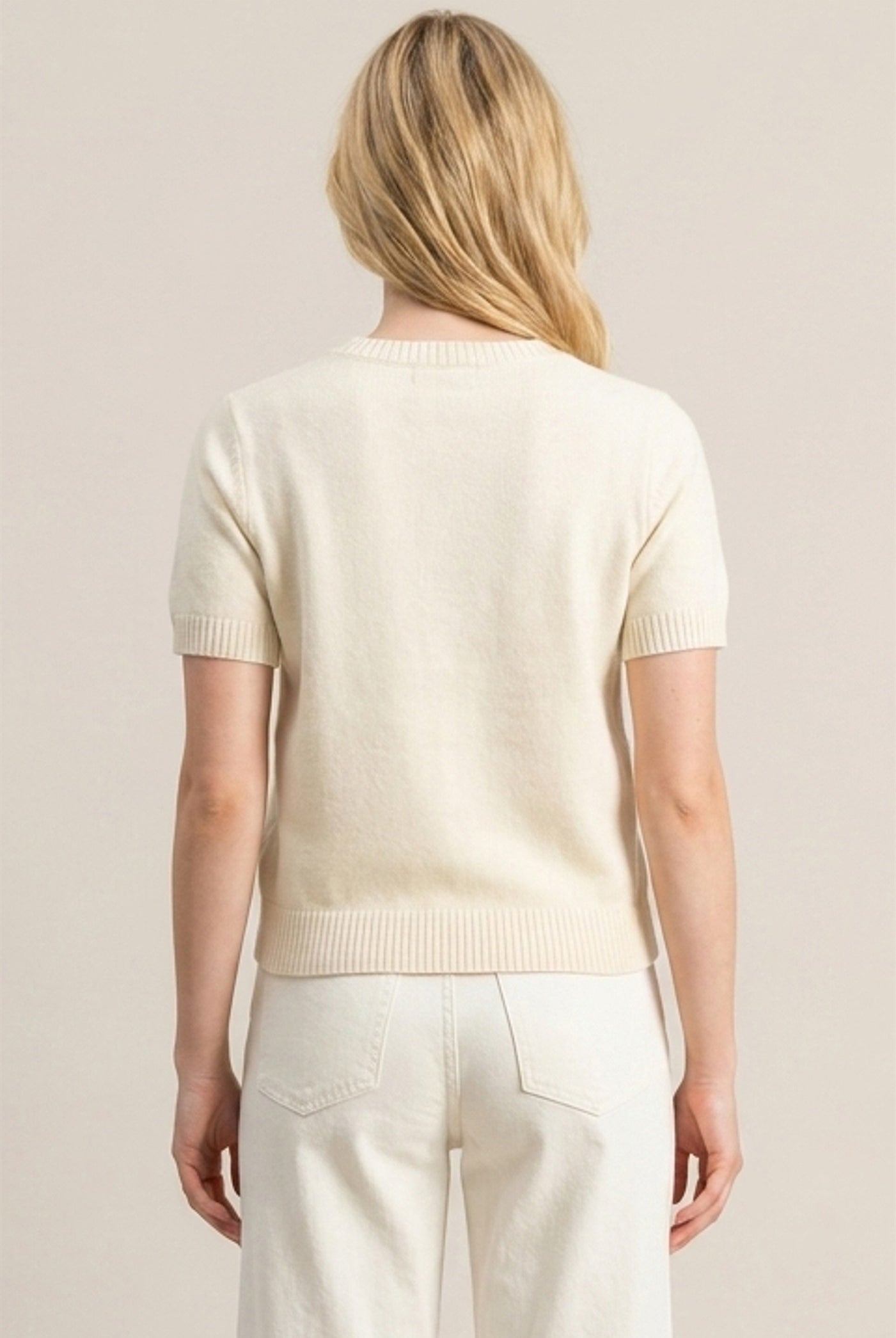 Wholesale Crew Neck Short Sleeve Cardigan Cardigans DZ26E108 WHIP CREAM DOUBLE ZERO