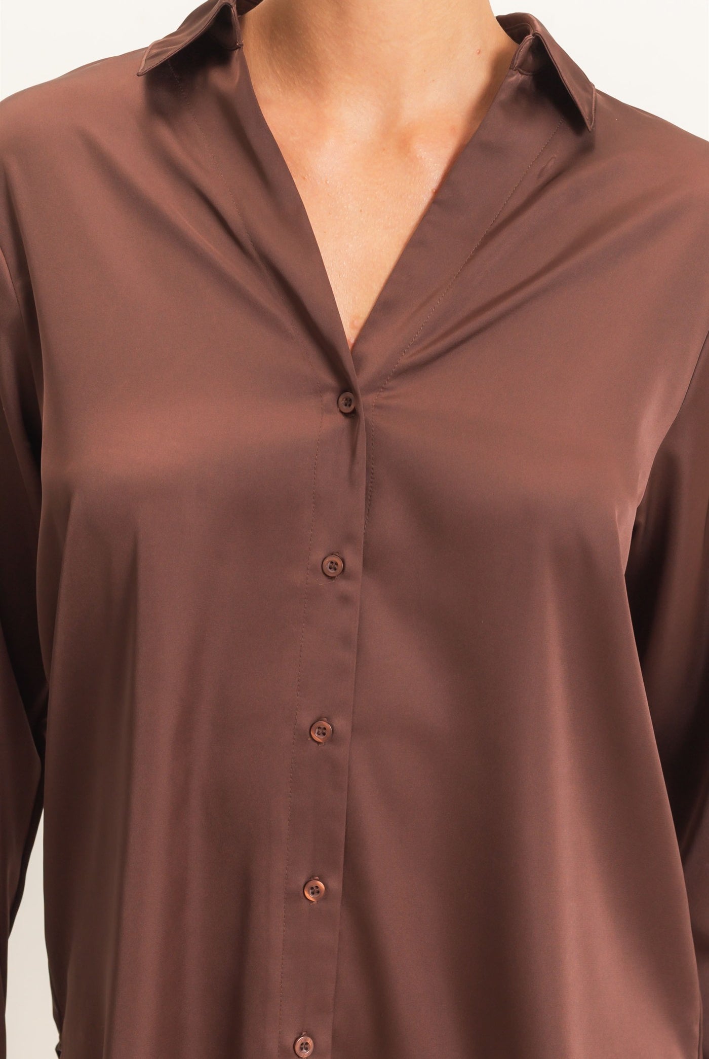 Wholesale Satin Button-Down Shirts Shirts DZ26E265 DARK BROWN DOUBLE ZERO
