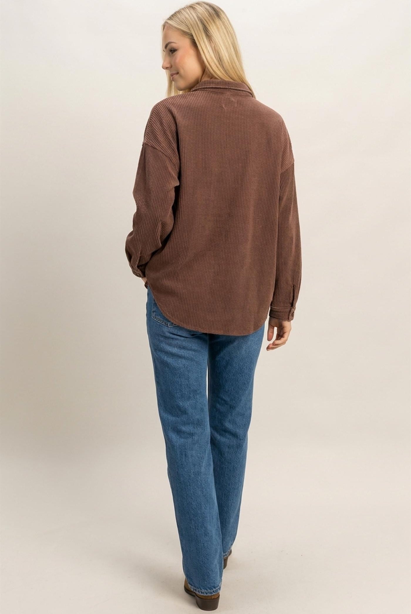 Wholesale Mineral Wash Waffle Knit Button-Up Shacket Coats & Jackets DZ26E249 DARK BROWN DOUBLE ZERO