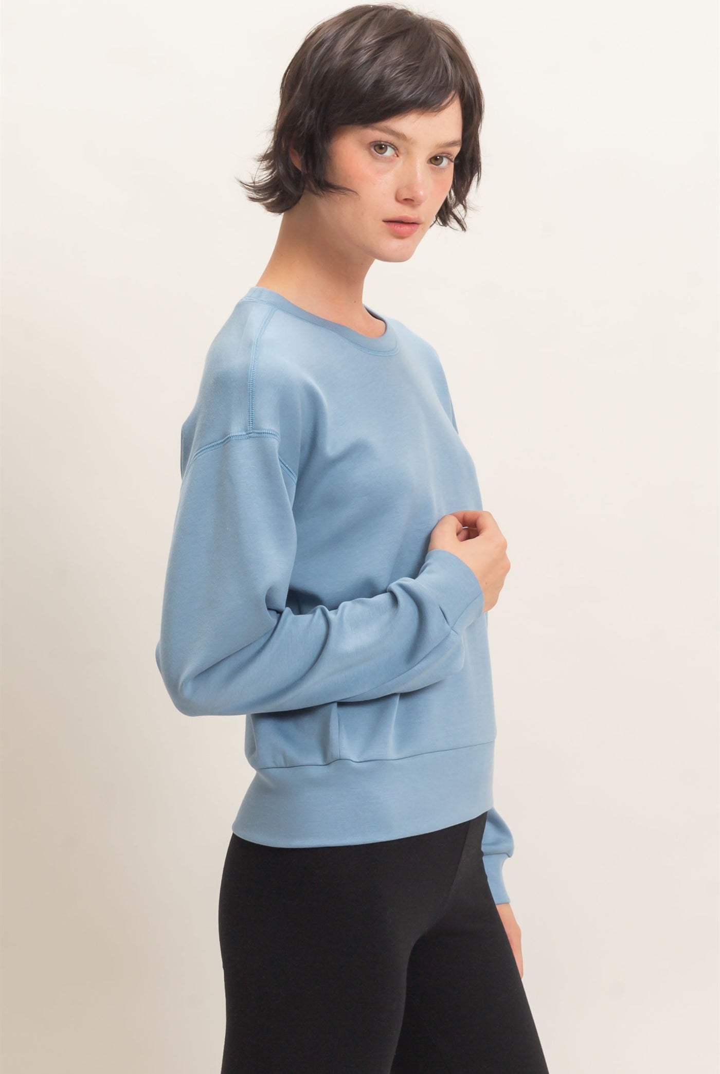 Wholesale Crew Neck Sweatshirt Sweatshirts DZ26C966 DUSTY BLUE DOUBLE ZERO
