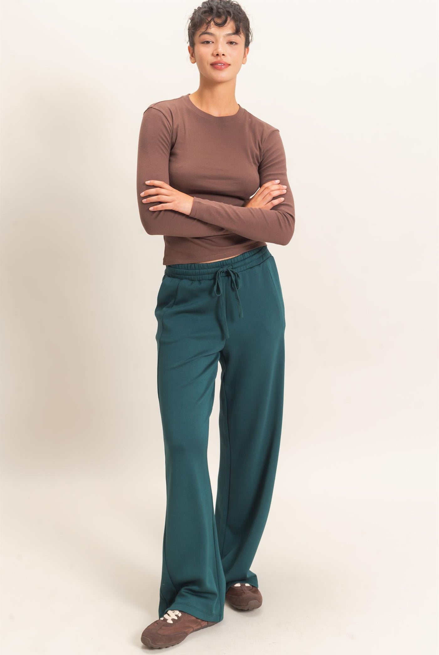 Wholesale Crew Neck Long Sleeve Top Clothing Tops DZ26E184 DARK BROWN DOUBLE ZERO