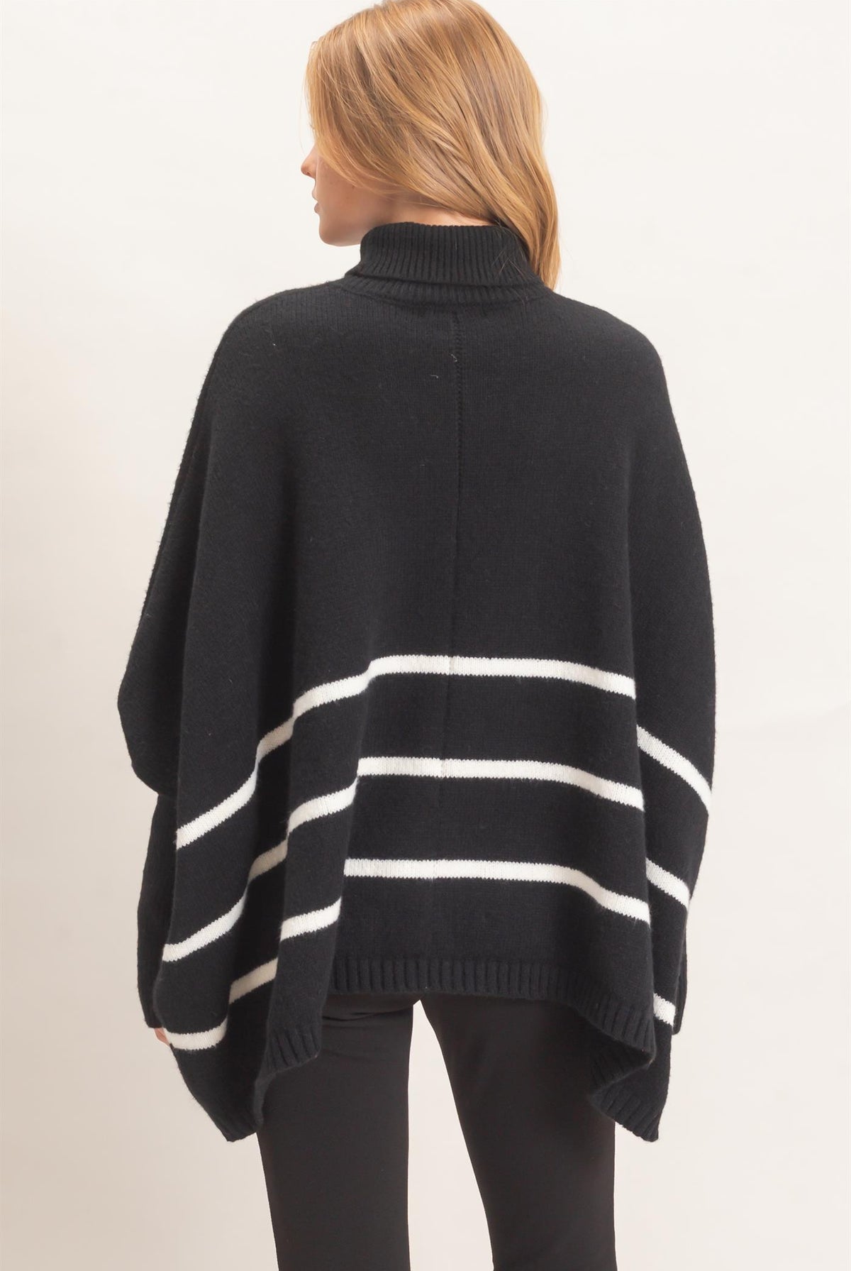 Wholesale Striped Turtleneck Poncho Sweater Sweaters HF26F194 BLACK HYFVE