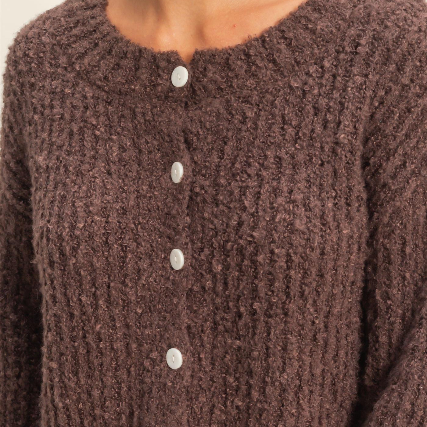 Wholesale Fluffy Knit Button-Up Cardigan Sweater Cardigans DZ25E592 CHESTNUT DOUBLE ZERO