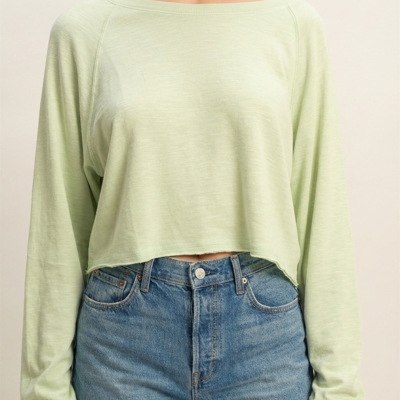 Wholesale Long Sleeve Round Neck Top Clothing Tops DZ22E691 PASTEL GREEN DOUBLE ZERO